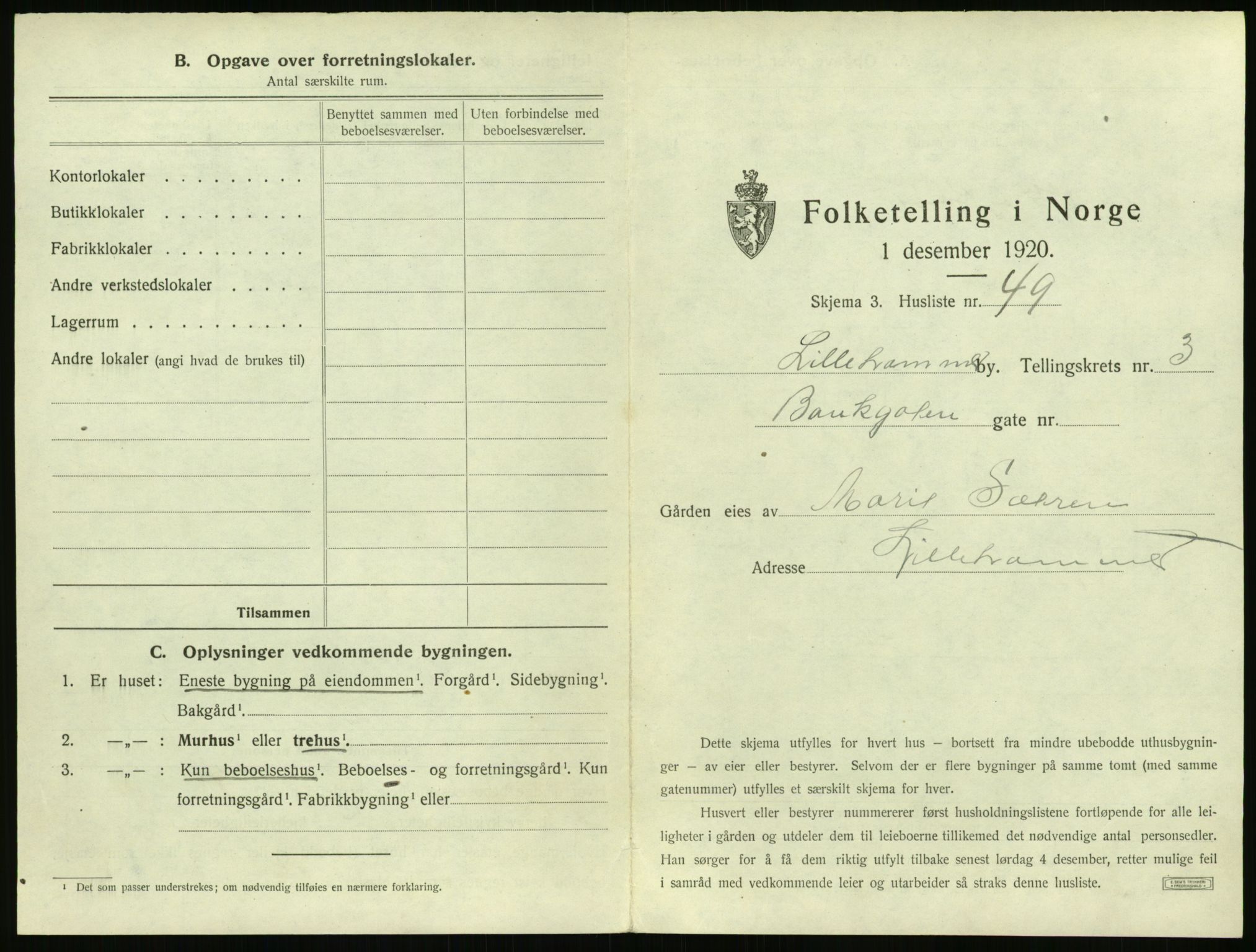 SAH, 1920 census for Lillehammer, 1920, p. 402