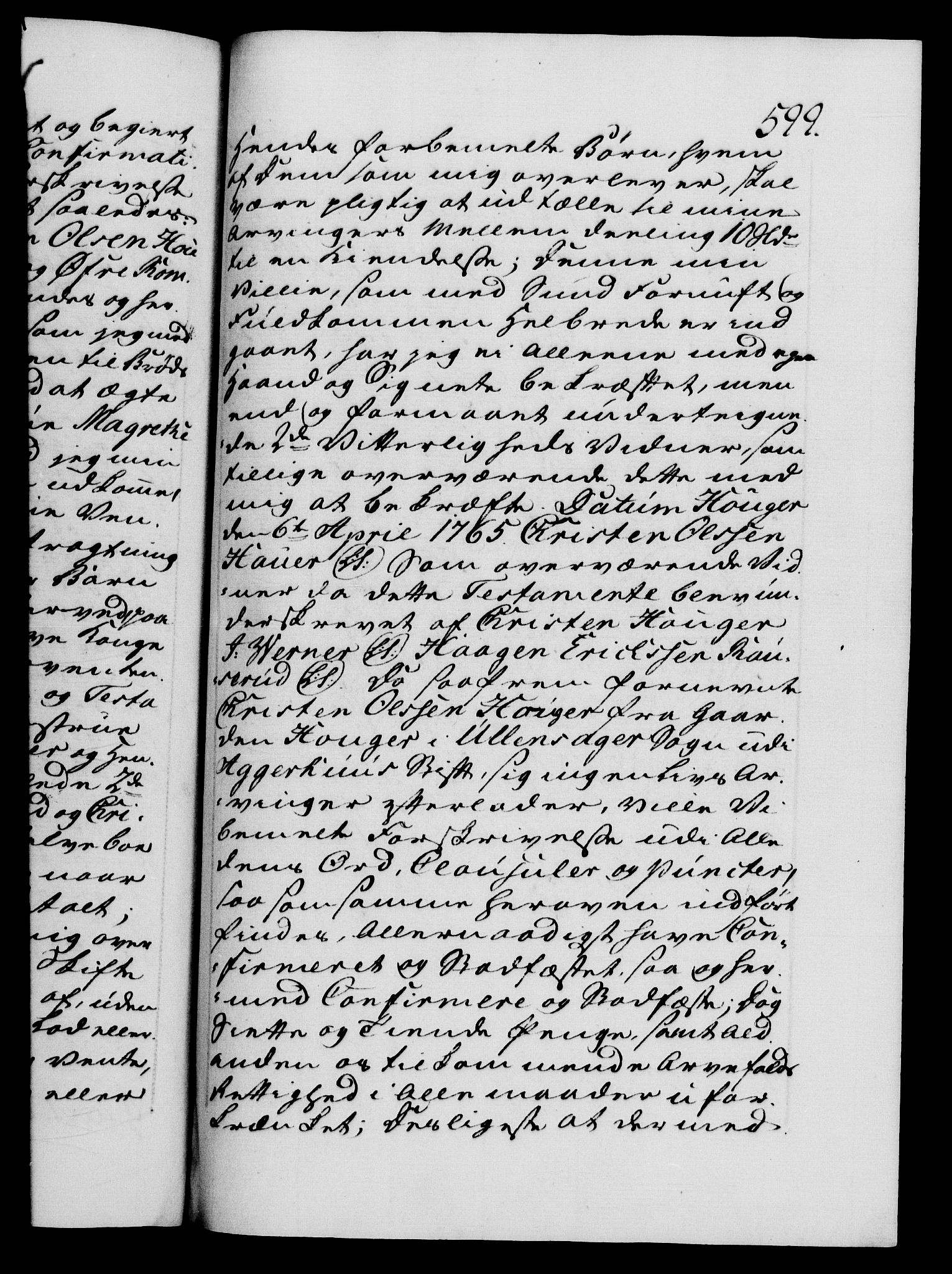 Danske Kanselli 1572-1799, AV/RA-EA-3023/F/Fc/Fca/Fcaa/L0042: Norske registre, 1763-1766, p. 599a