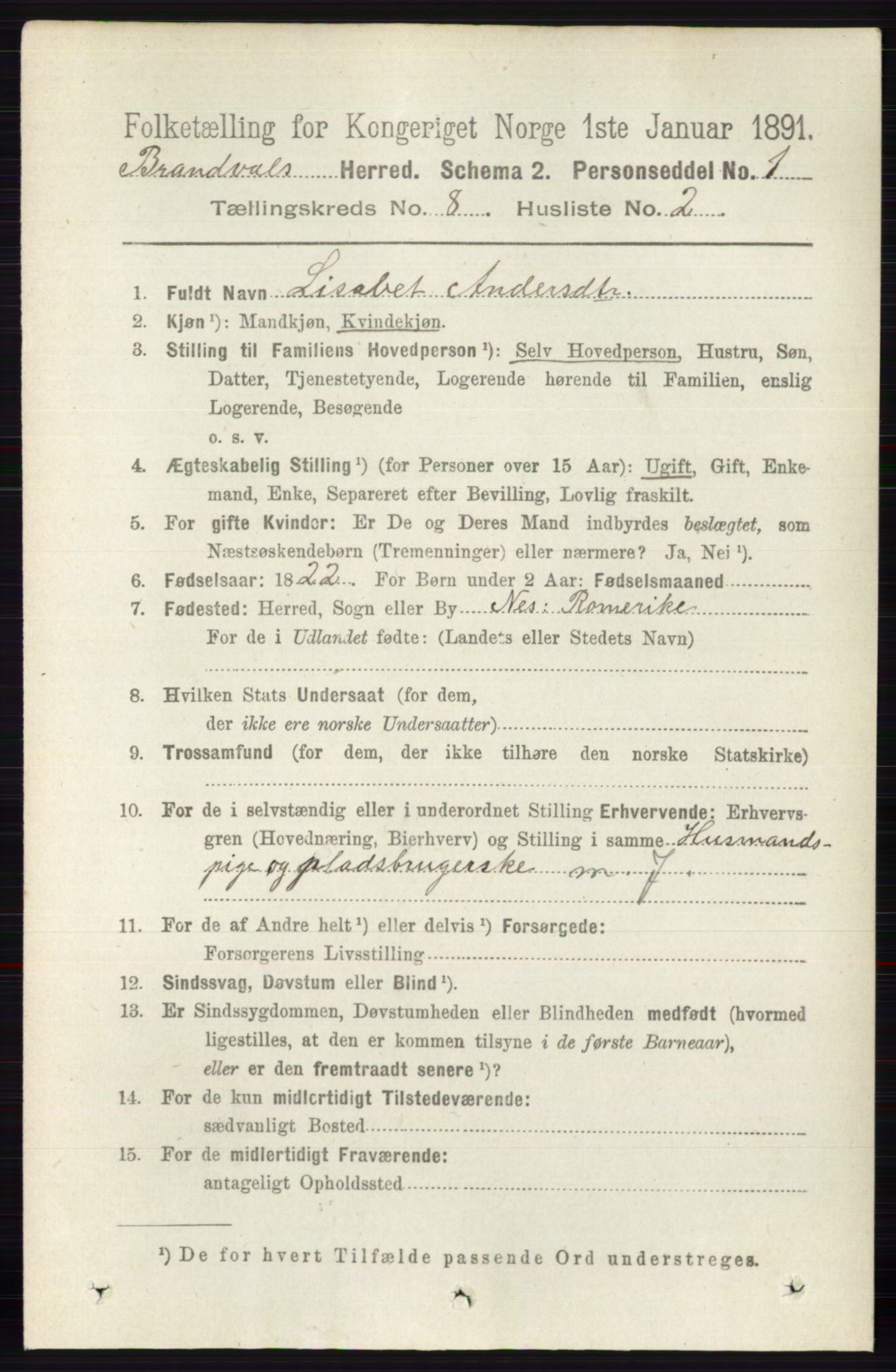 RA, 1891 census for 0422 Brandval, 1891, p. 3840