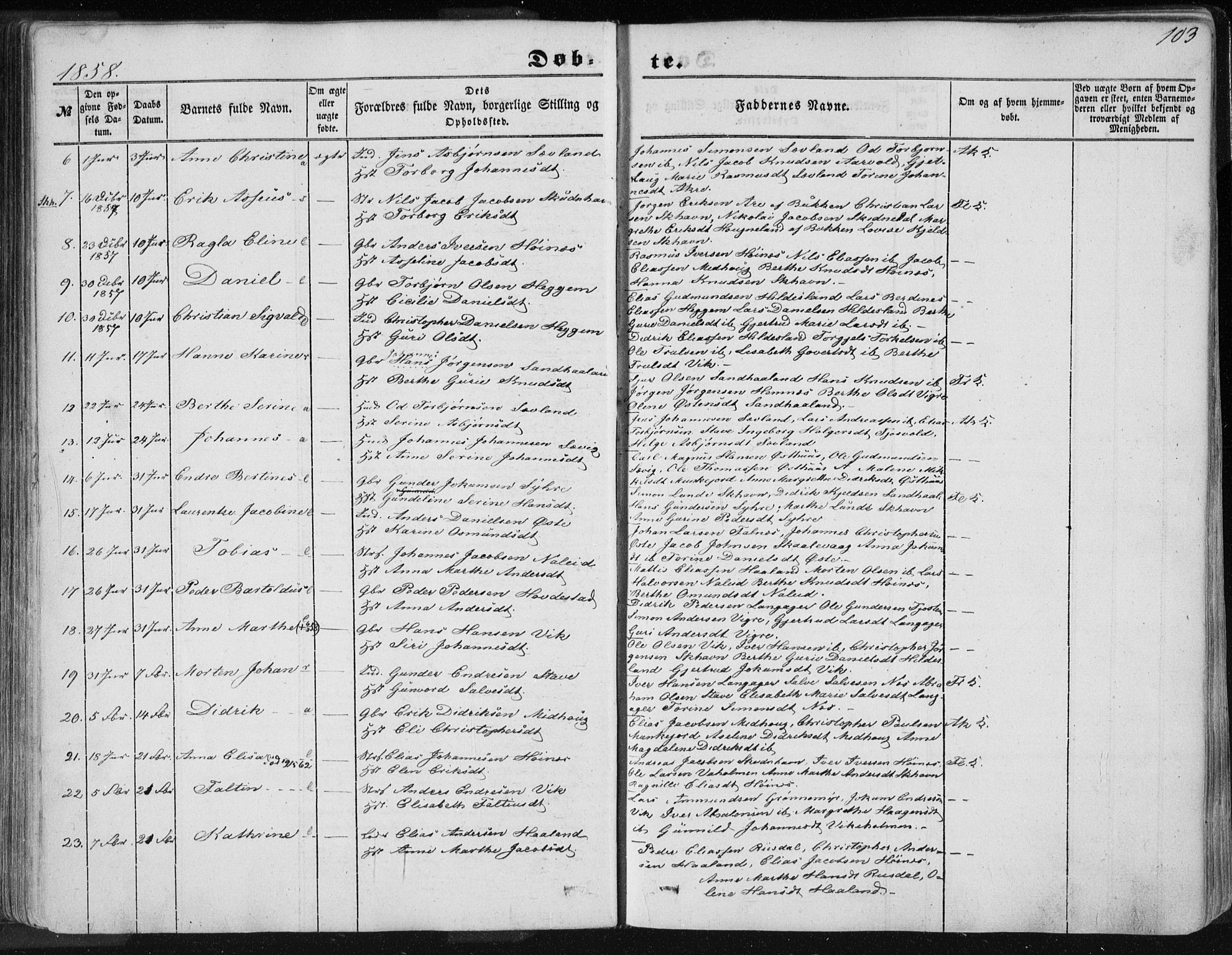 Skudenes sokneprestkontor, SAST/A -101849/H/Ha/Haa/L0004: Parish register (official) no. A 3.1, 1847-1863, p. 103