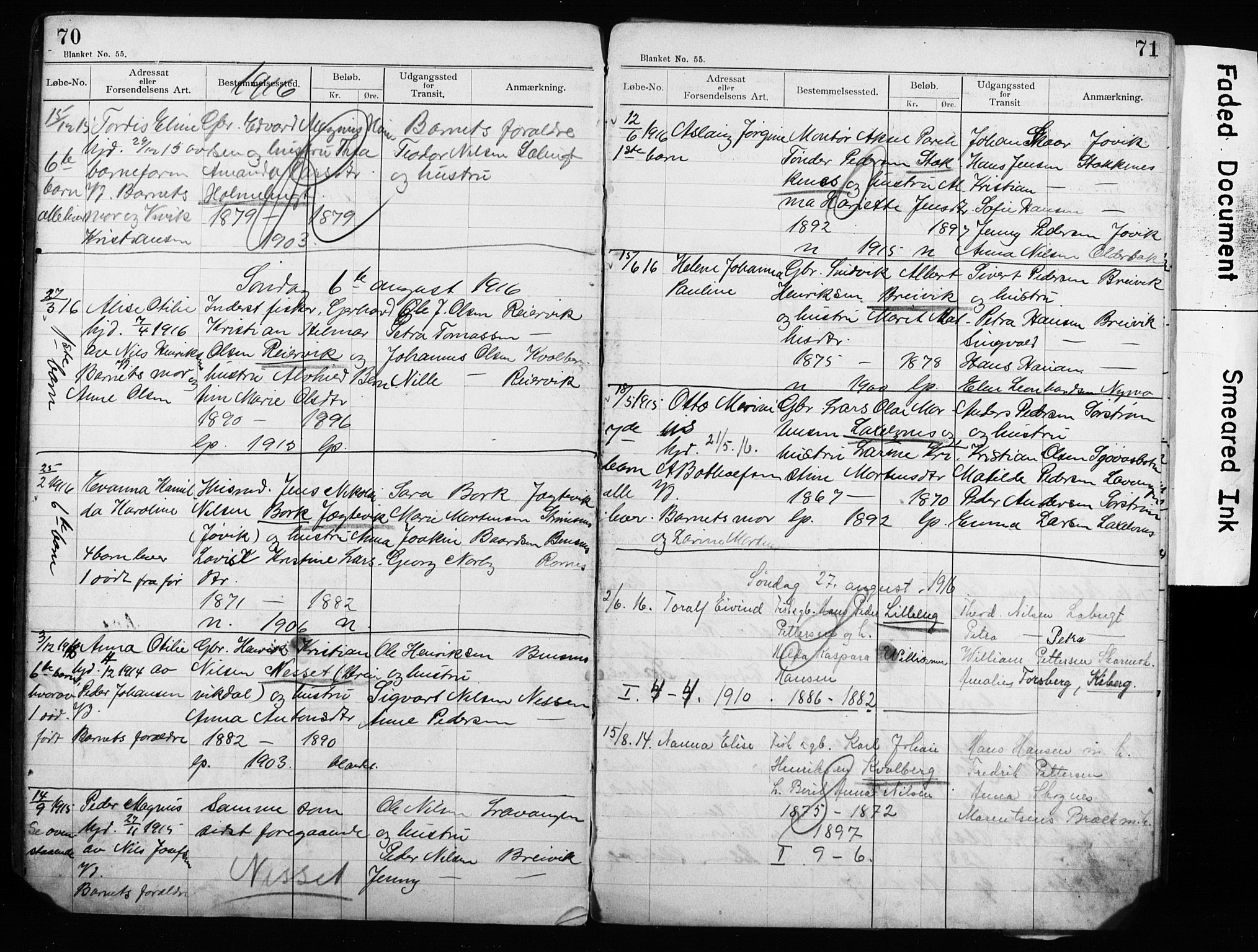 Lyngen sokneprestembete, AV/SATØ-S-1289/H/Ha/L0052/0002: Baptism register no. 52.2, 1915-1928, p. 70-71