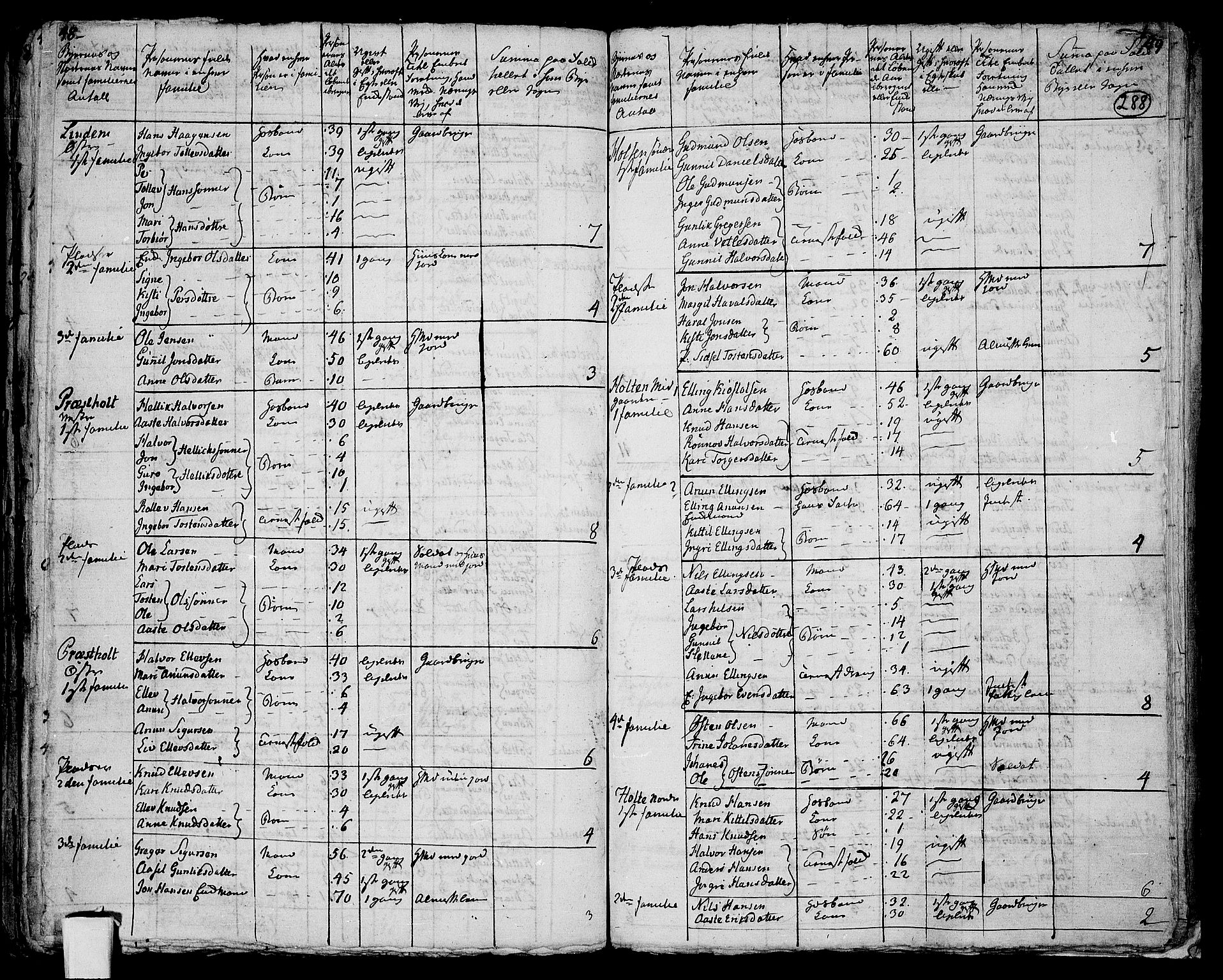 RA, 1801 census for 0822P Sauherad, 1801, p. 287b-288a