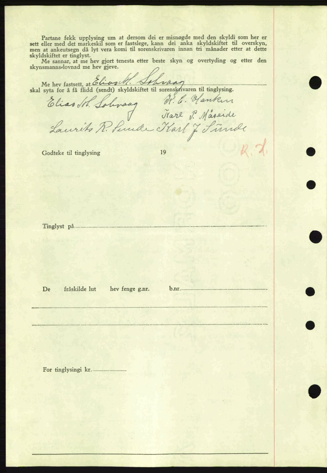 Nordre Sunnmøre sorenskriveri, AV/SAT-A-0006/1/2/2C/2Ca: Mortgage book no. A8, 1939-1940, Diary no: : 1998/1939