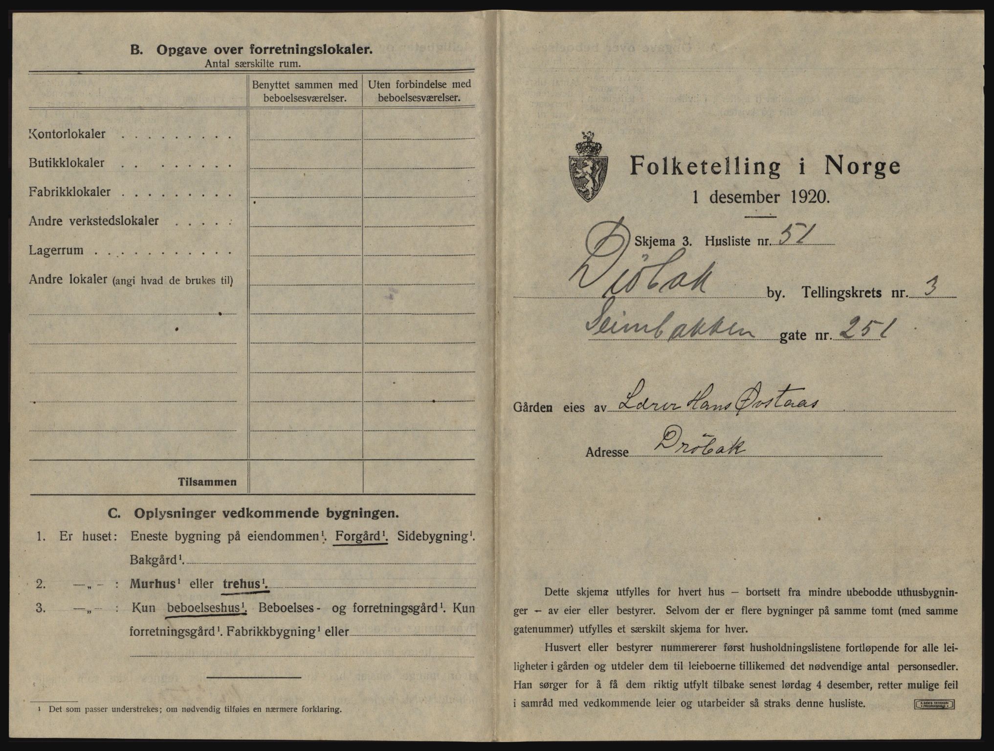 SAO, 1920 census for Drøbak, 1920, p. 357