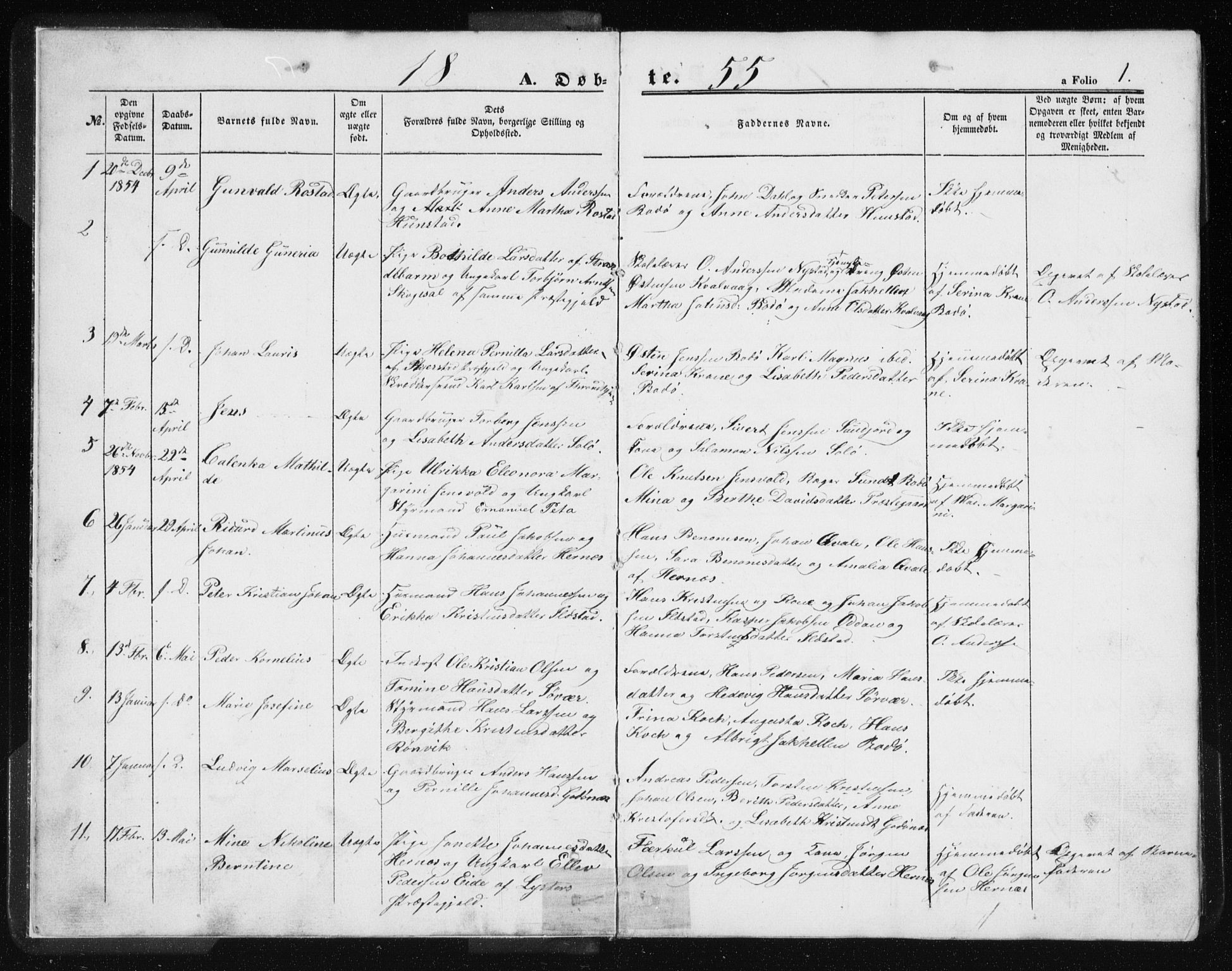 Ministerialprotokoller, klokkerbøker og fødselsregistre - Nordland, SAT/A-1459/801/L0028: Parish register (copy) no. 801C03, 1855-1867, p. 1