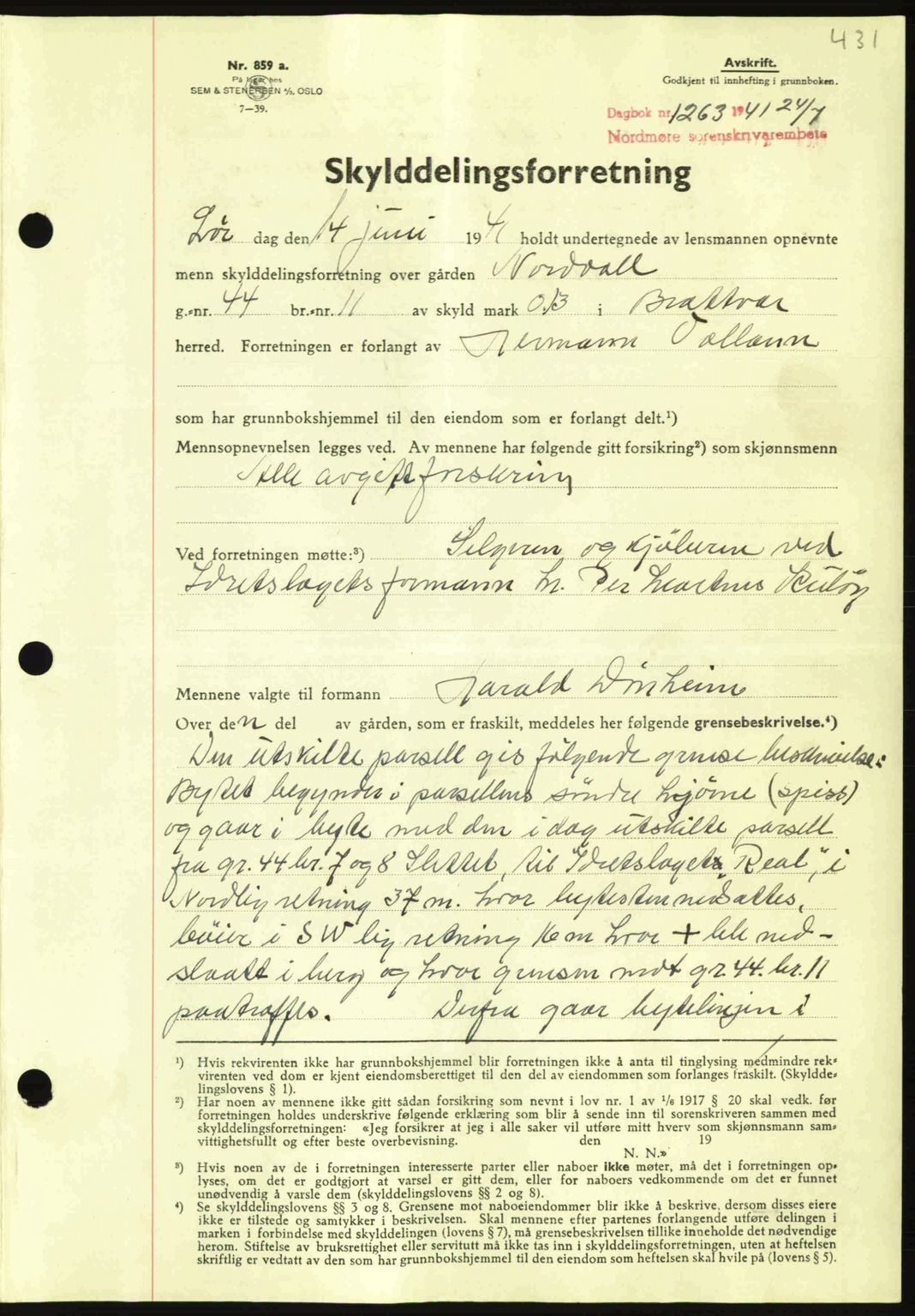 Nordmøre sorenskriveri, SAT/A-4132/1/2/2Ca: Mortgage book no. A90, 1941-1941, Diary no: : 1263/1941