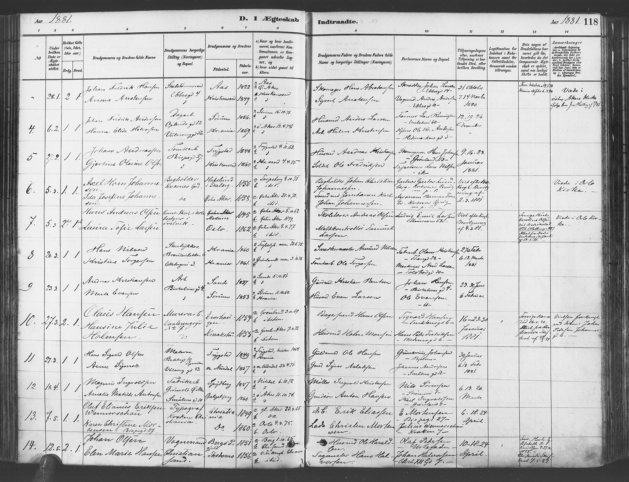 Gamlebyen prestekontor Kirkebøker, SAO/A-10884/F/Fa/L0006: Parish register (official) no. 6, 1881-1890, p. 118