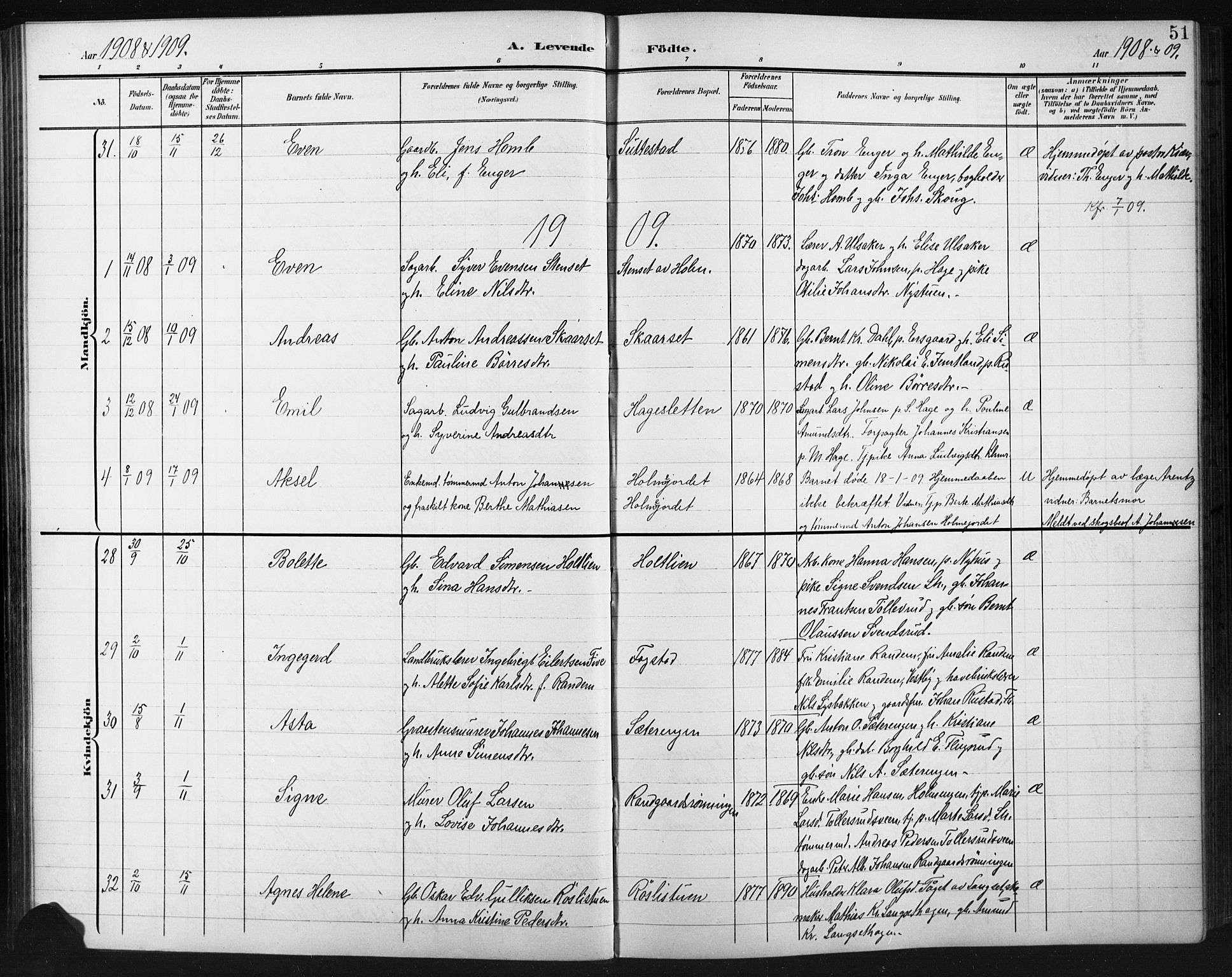 Fåberg prestekontor, AV/SAH-PREST-086/H/Ha/Hab/L0012: Parish register (copy) no. 12, 1903-1924, p. 51