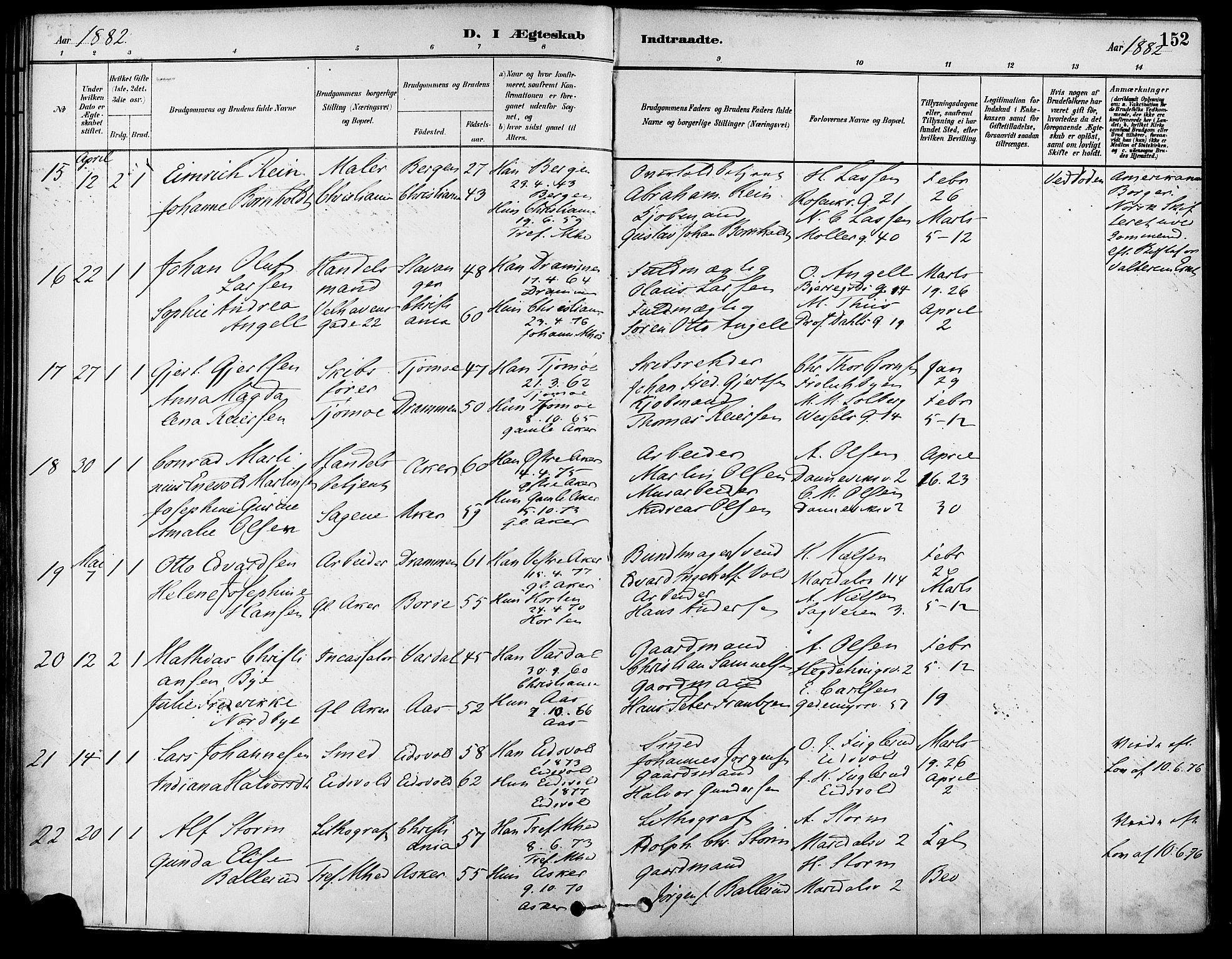 Gamle Aker prestekontor Kirkebøker, AV/SAO-A-10617a/F/L0007: Parish register (official) no. 7, 1882-1890, p. 152