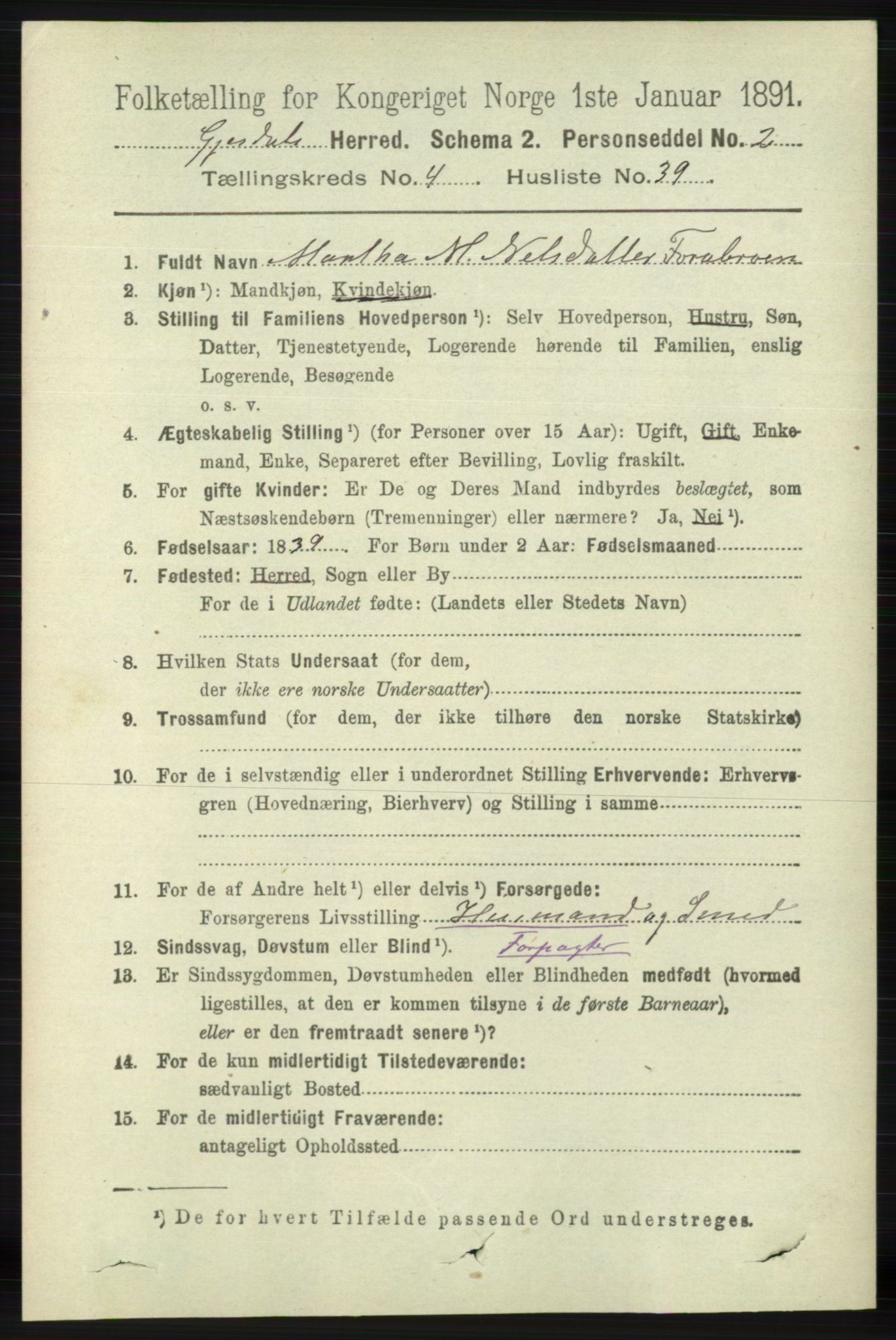 RA, 1891 census for 1122 Gjesdal, 1891, p. 1471