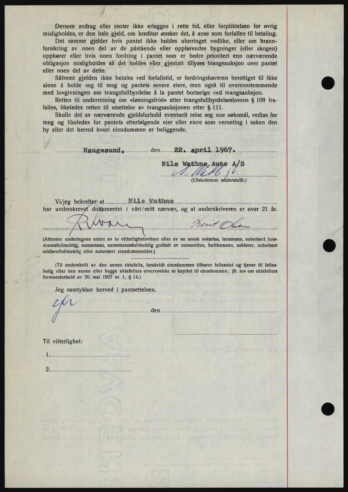 Haugesund tingrett, SAST/A-101415/01/II/IIC/L0056: Mortgage book no. B 56, 1966-1967, Diary no: : 1112/1967
