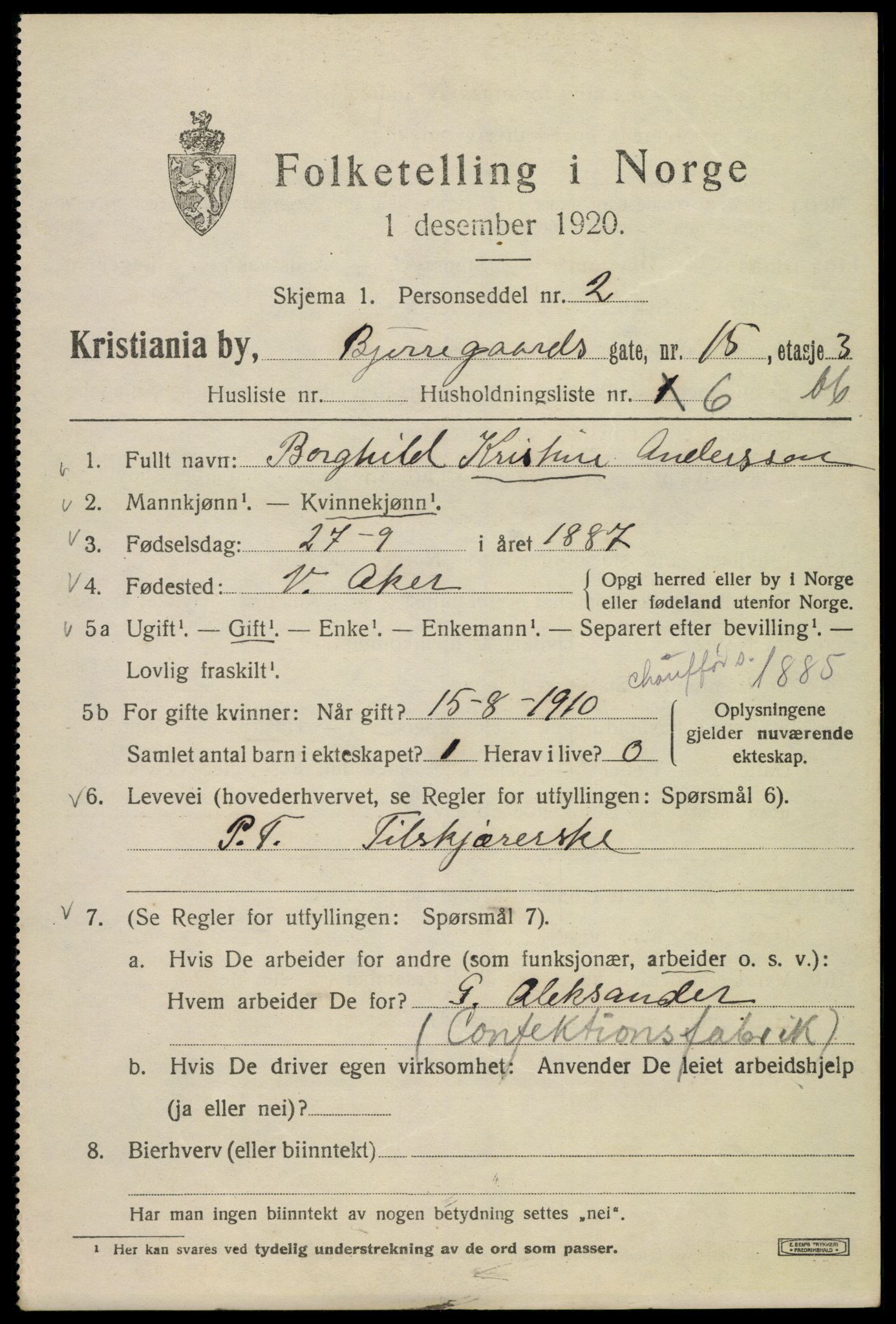 SAO, 1920 census for Kristiania, 1920, p. 159815