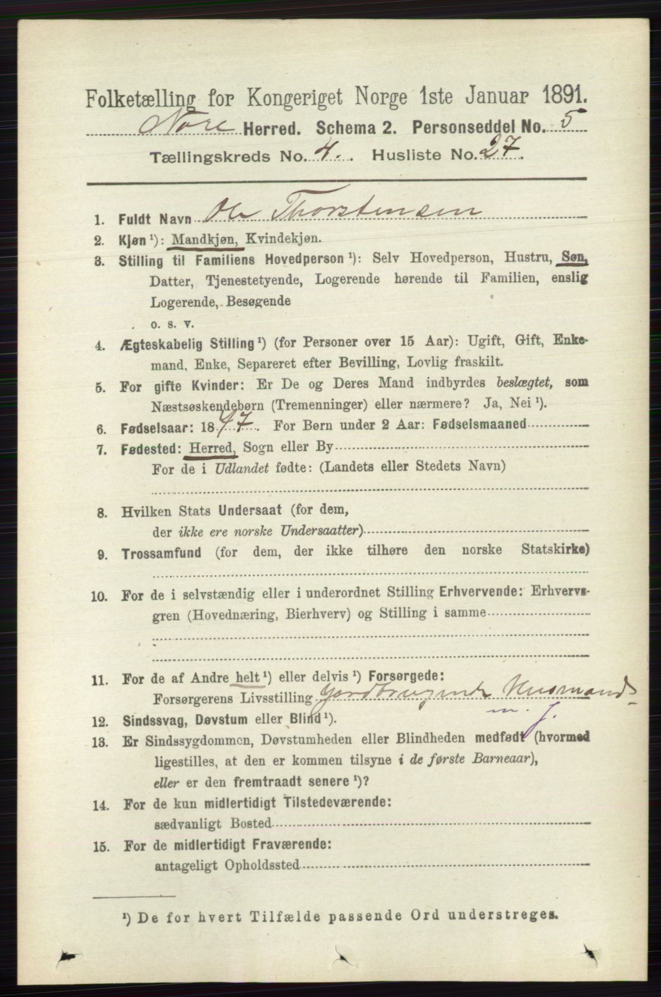 RA, 1891 census for 0633 Nore, 1891, p. 1423