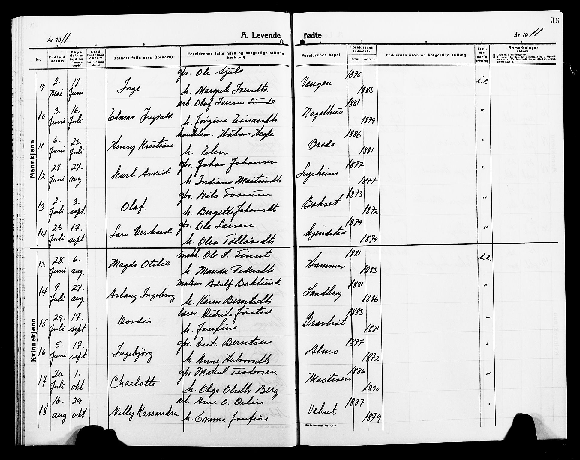 Ministerialprotokoller, klokkerbøker og fødselsregistre - Nord-Trøndelag, AV/SAT-A-1458/749/L0488: Parish register (official) no. 749D04, 1903-1915, p. 36