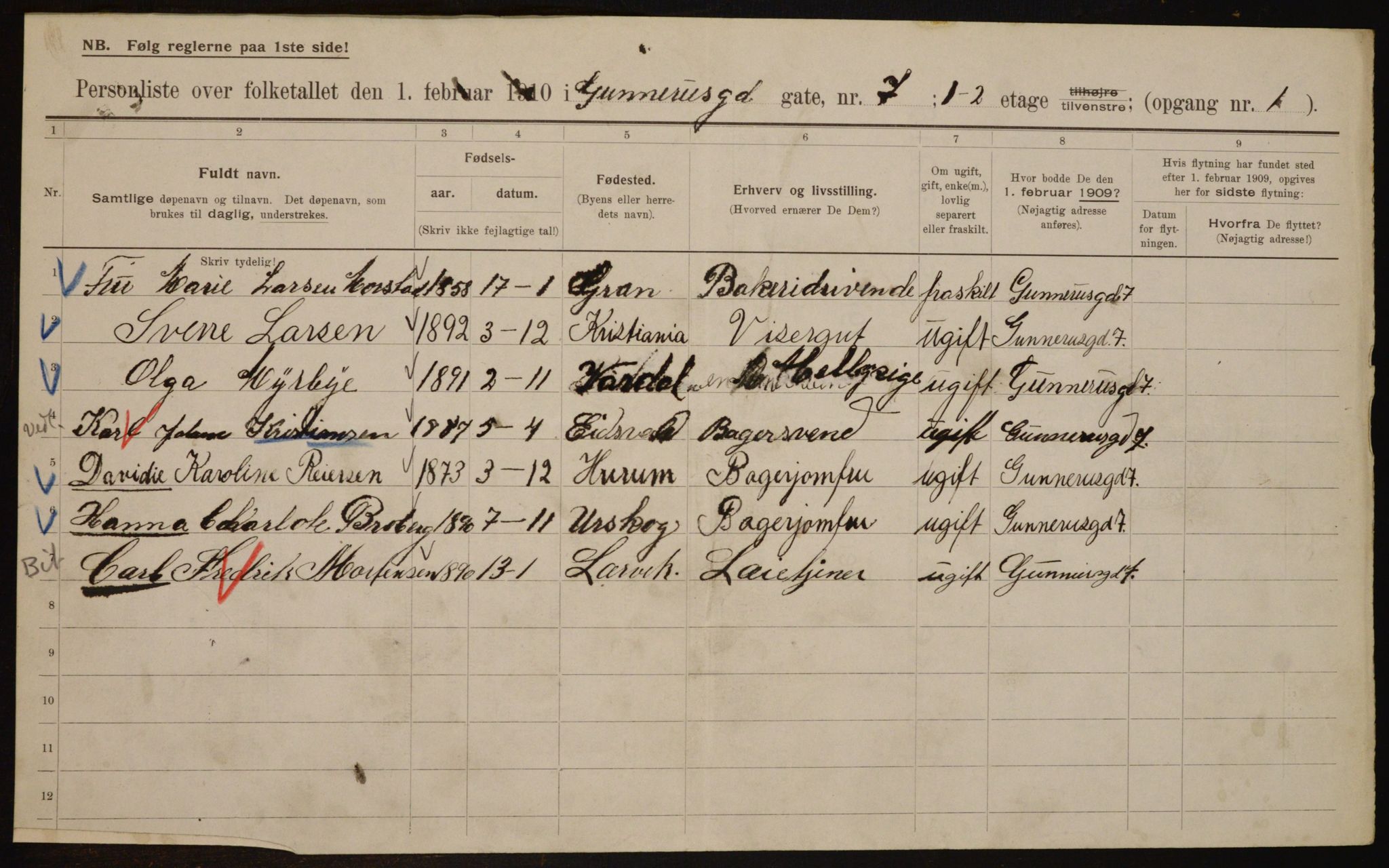 OBA, Municipal Census 1910 for Kristiania, 1910, p. 5045