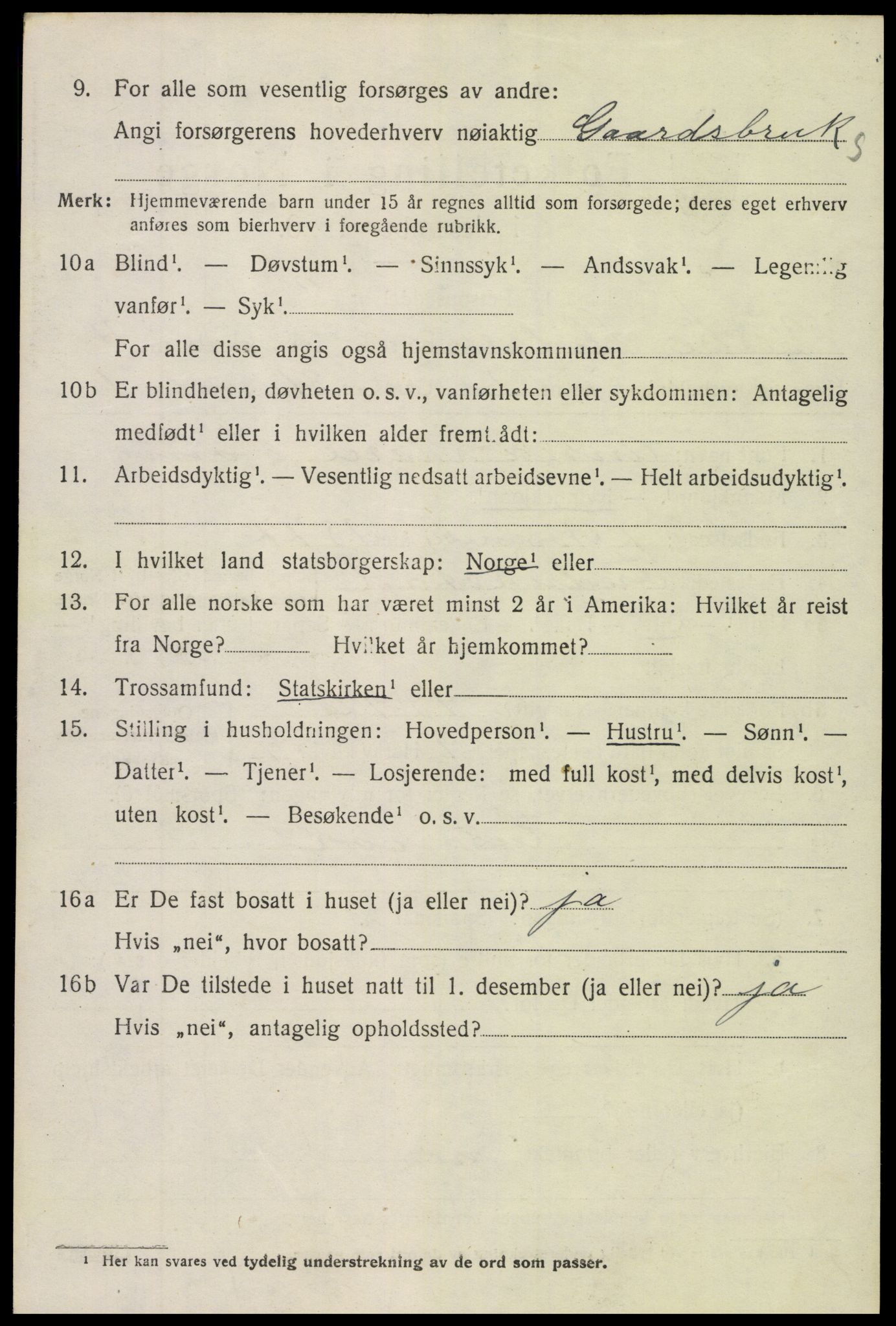 SAH, 1920 census for Vestre Slidre, 1920, p. 2023