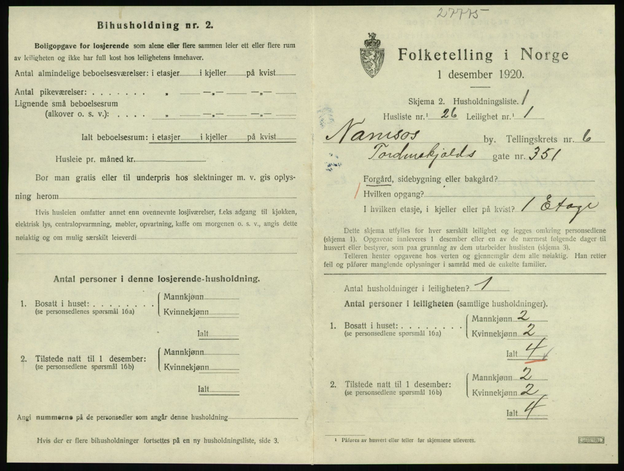 SAT, 1920 census for Namsos, 1920, p. 1871