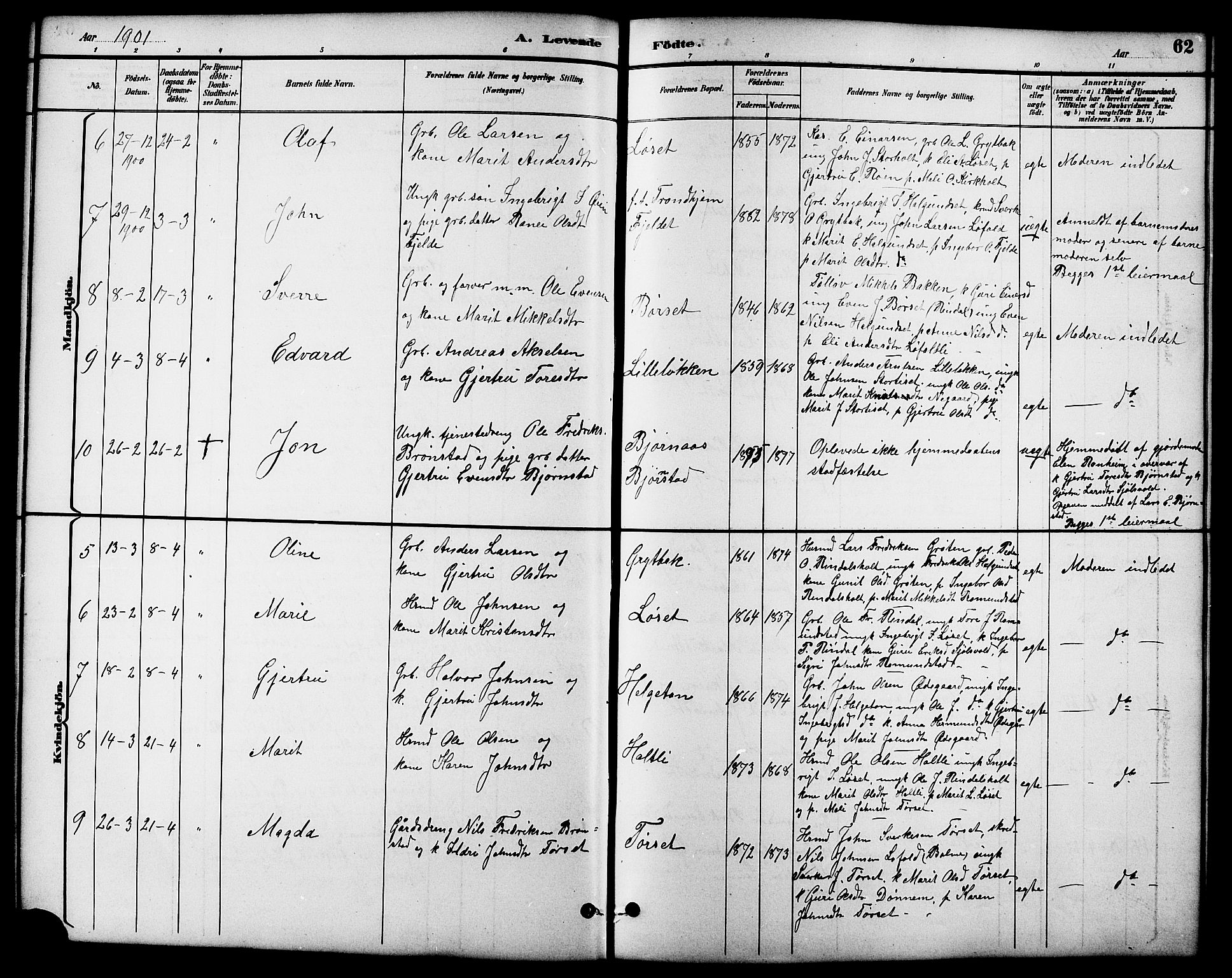 Ministerialprotokoller, klokkerbøker og fødselsregistre - Møre og Romsdal, SAT/A-1454/598/L1078: Parish register (copy) no. 598C03, 1892-1909, p. 62