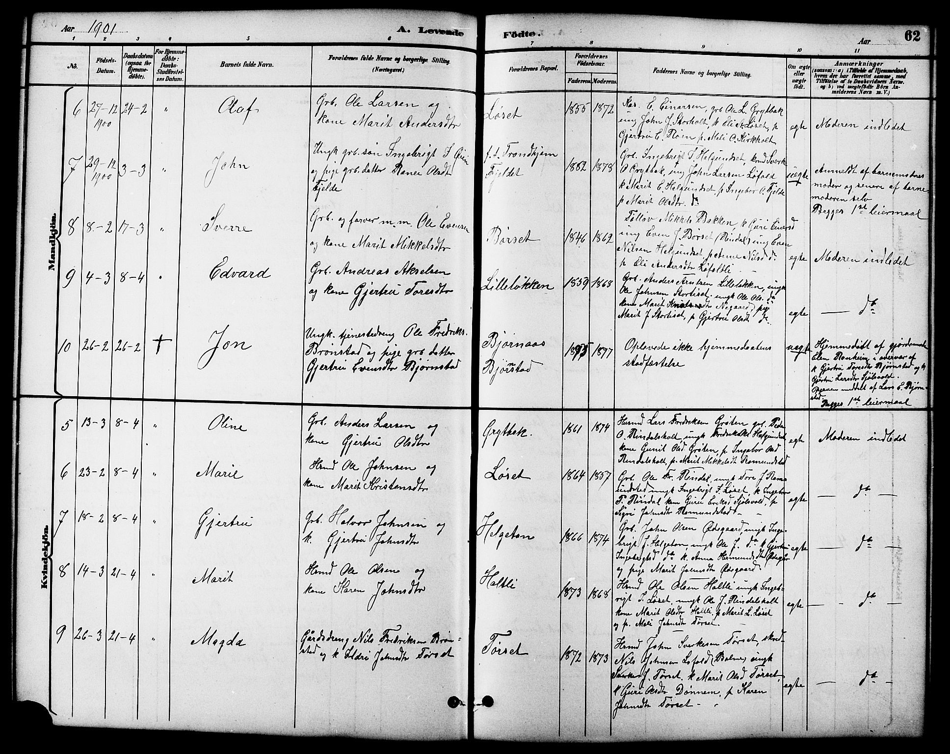 Ministerialprotokoller, klokkerbøker og fødselsregistre - Møre og Romsdal, AV/SAT-A-1454/598/L1078: Parish register (copy) no. 598C03, 1892-1909, p. 62