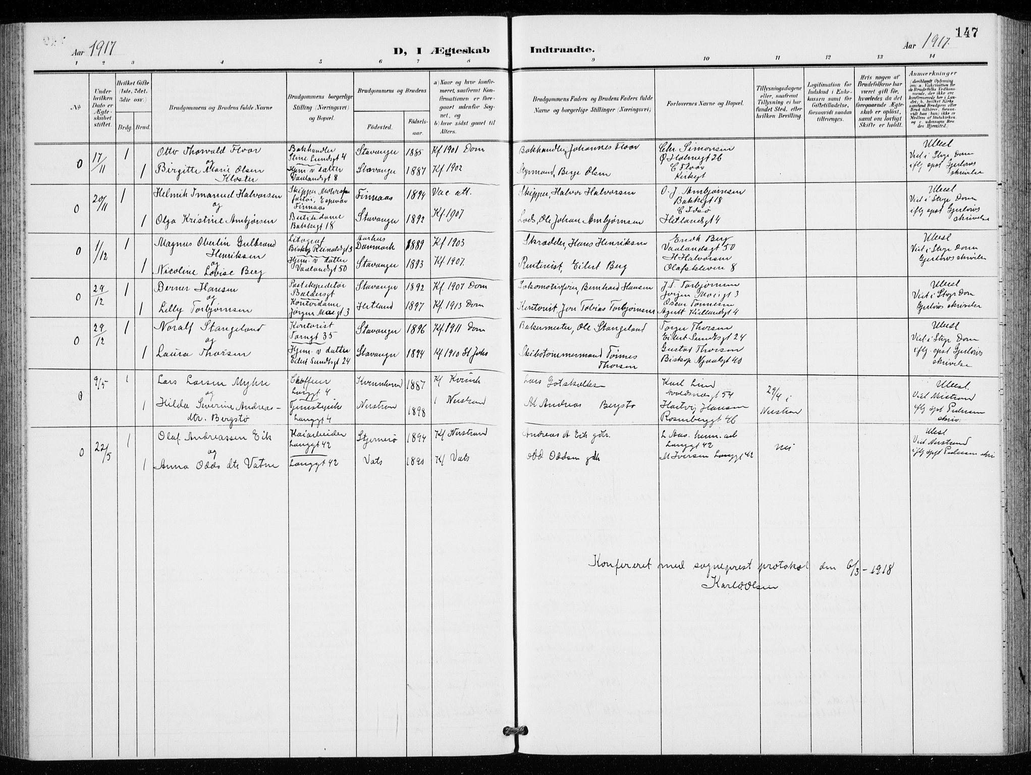 St. Petri sokneprestkontor, AV/SAST-A-101813/001/30/30BB/L0009: Parish register (copy) no. B 9, 1902-1935, p. 147