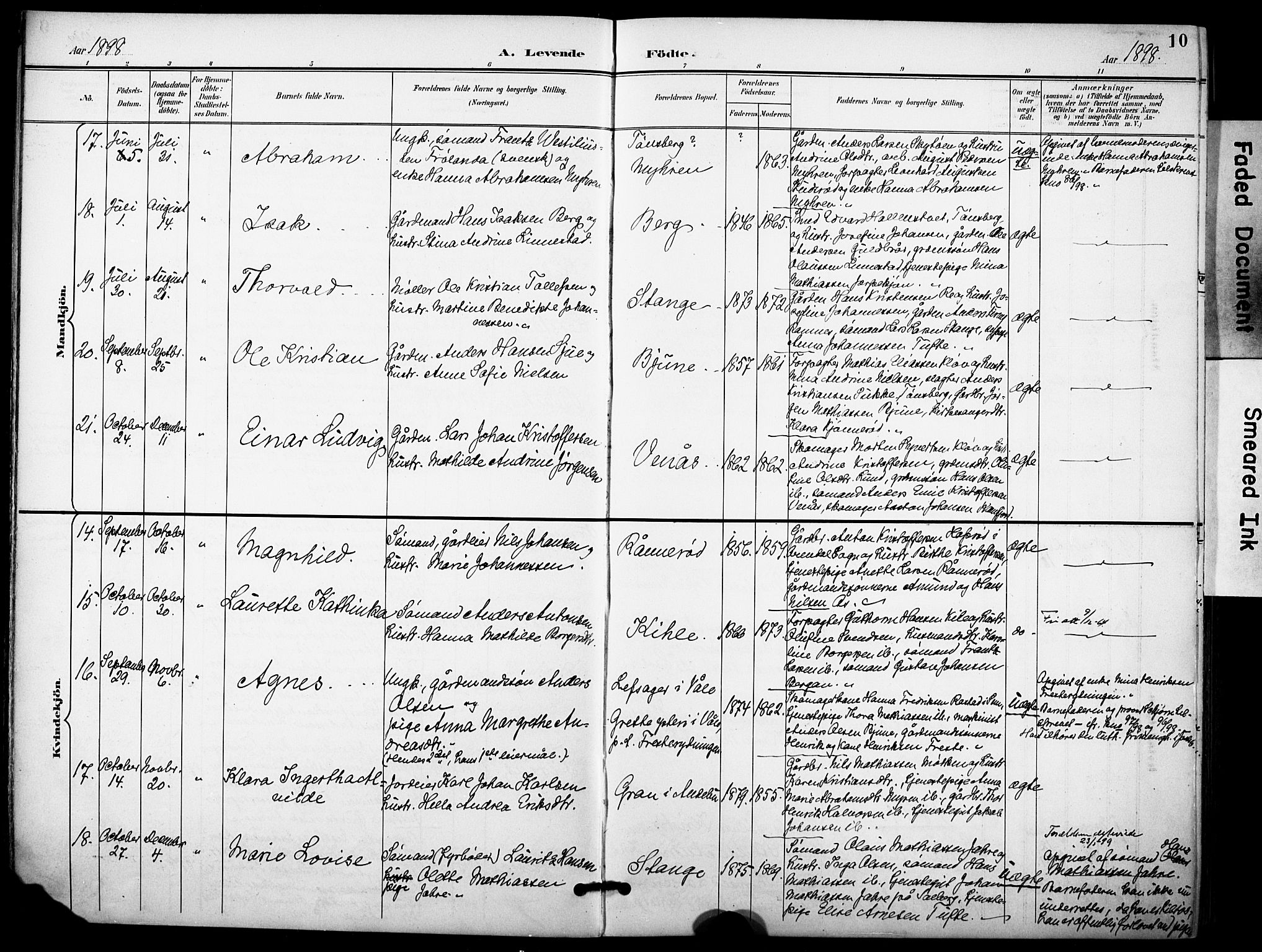 Ramnes kirkebøker, AV/SAKO-A-314/F/Fa/L0008: Parish register (official) no. I 8, 1896-1913, p. 10