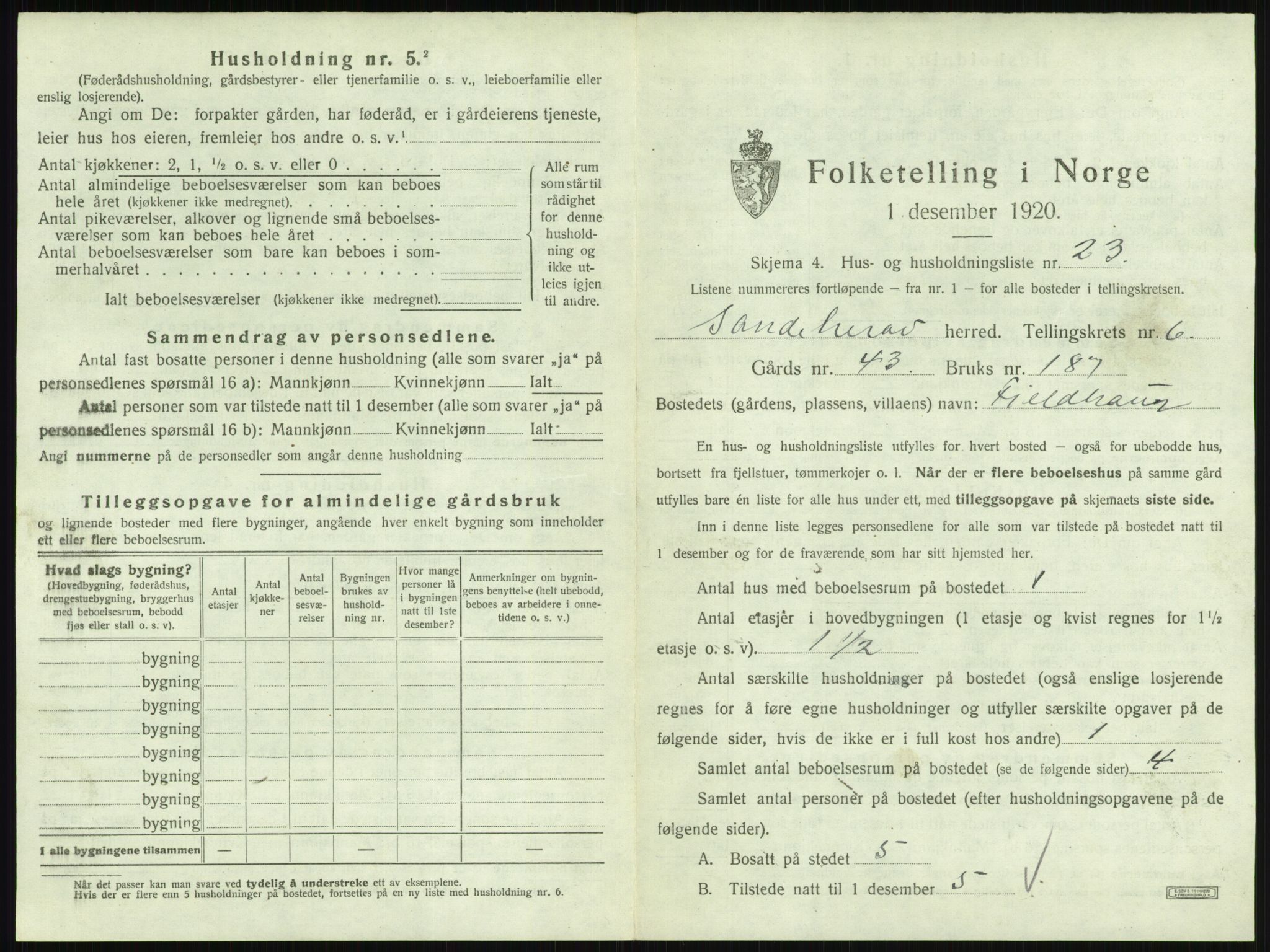 SAKO, 1920 census for Sandeherred, 1920, p. 1158
