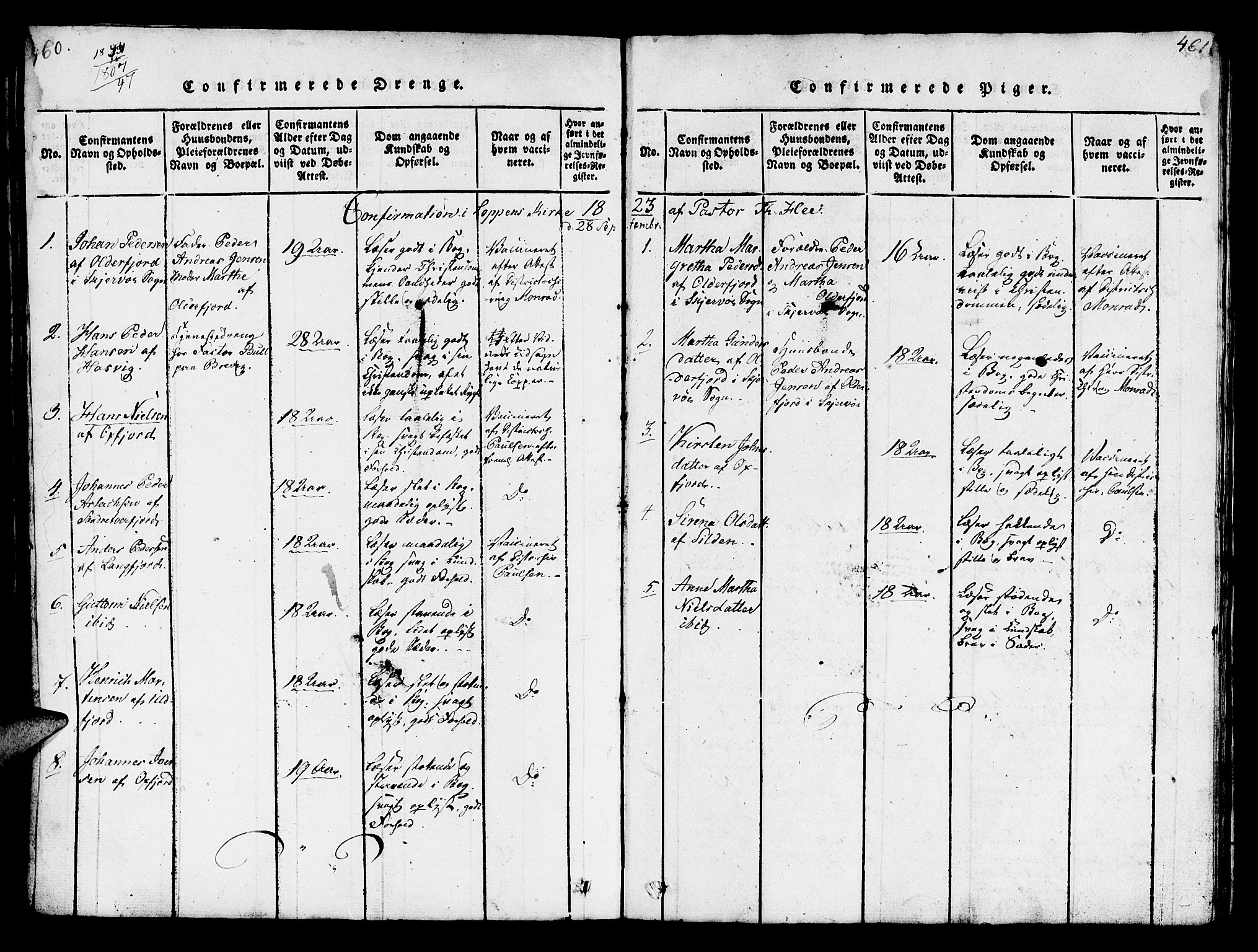 Loppa sokneprestkontor, AV/SATØ-S-1339/H/Hb/L0001klokker: Parish register (copy) no. 1, 1820-1849, p. 460-461