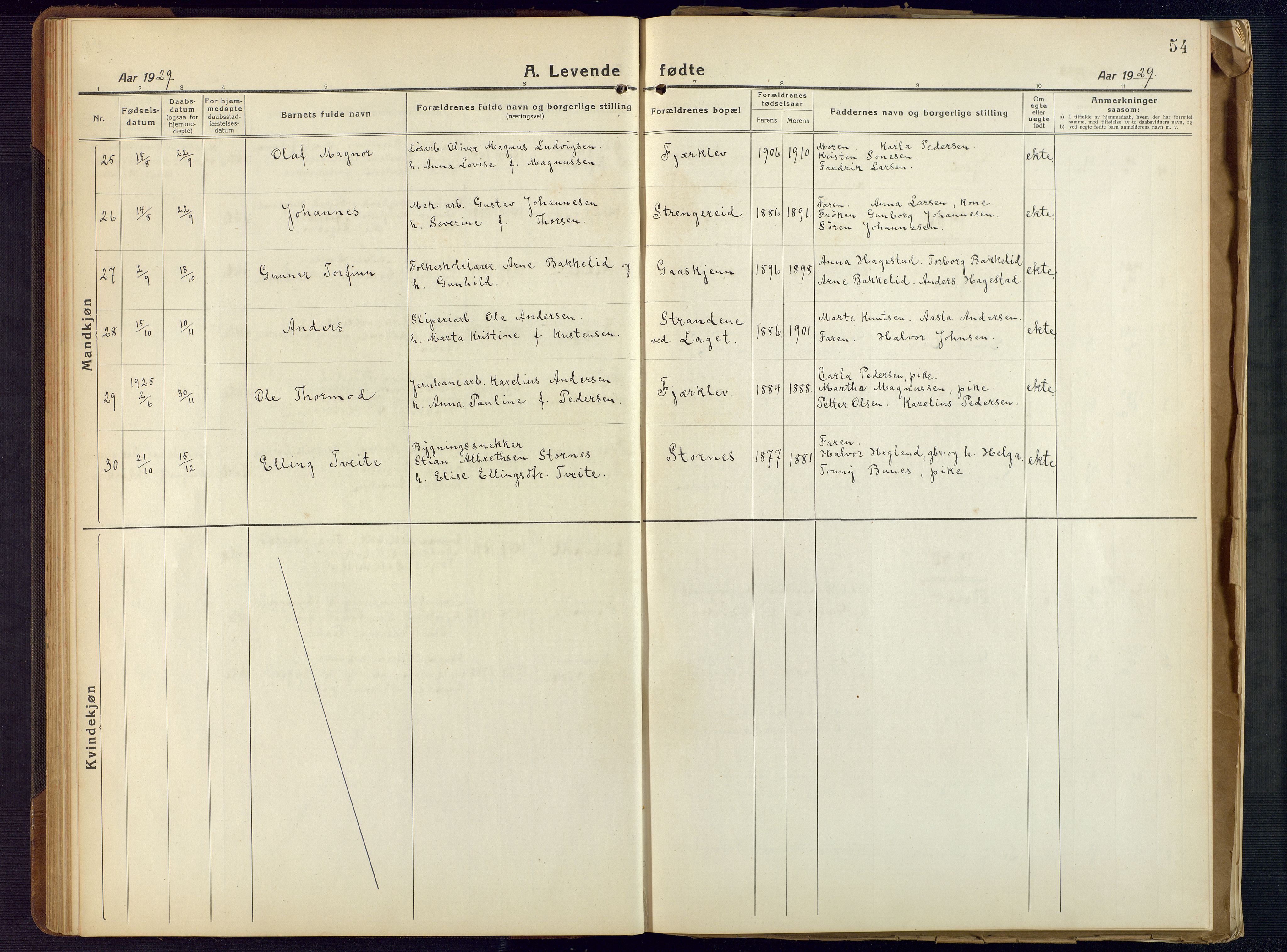 Holt sokneprestkontor, AV/SAK-1111-0021/F/Fb/L0012: Parish register (copy) no. B 12, 1919-1944, p. 54