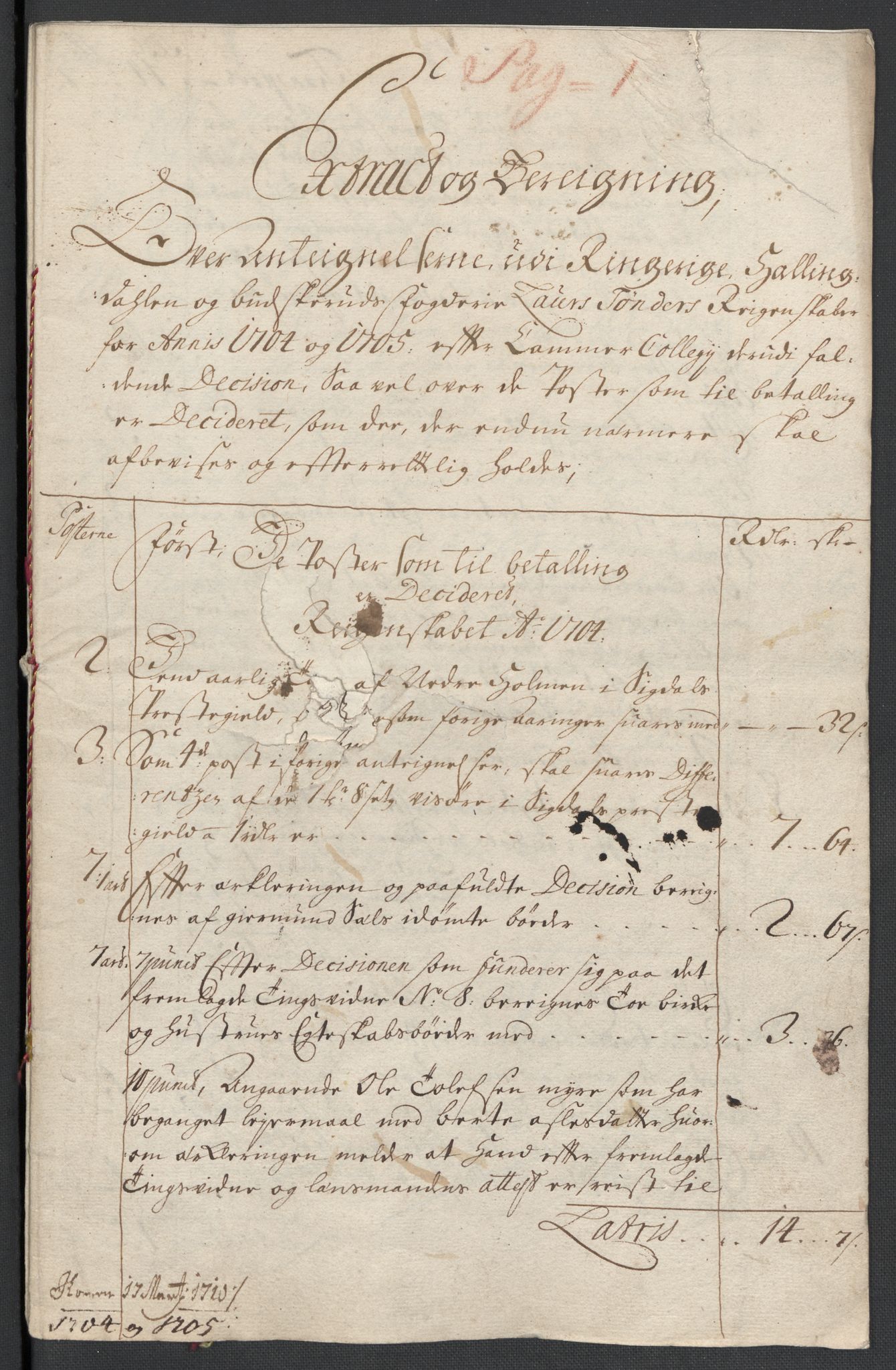 Rentekammeret inntil 1814, Reviderte regnskaper, Fogderegnskap, RA/EA-4092/R22/L1464: Fogderegnskap Ringerike, Hallingdal og Buskerud, 1705, p. 394