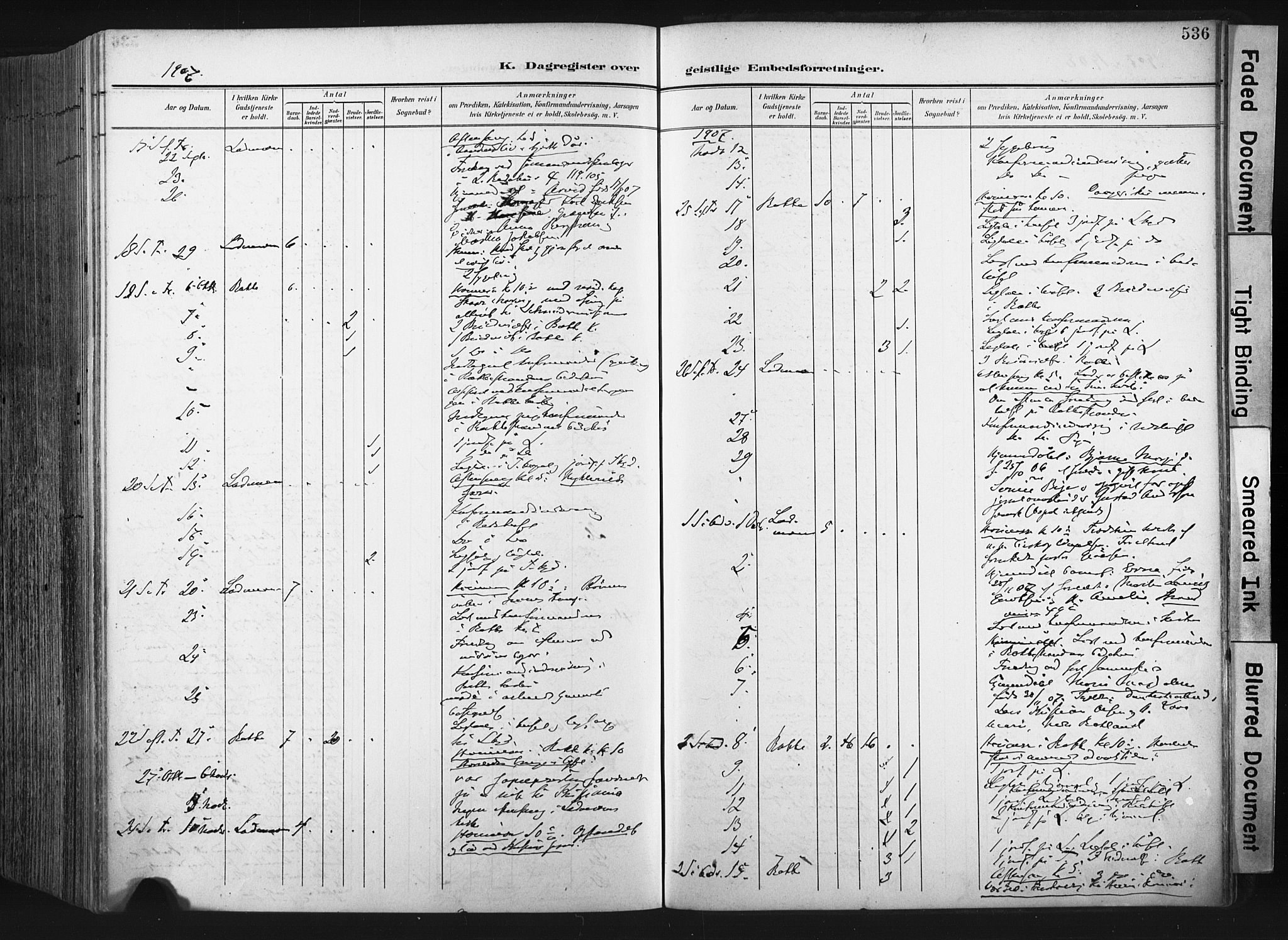 Ministerialprotokoller, klokkerbøker og fødselsregistre - Sør-Trøndelag, SAT/A-1456/604/L0201: Parish register (official) no. 604A21, 1901-1911, p. 536