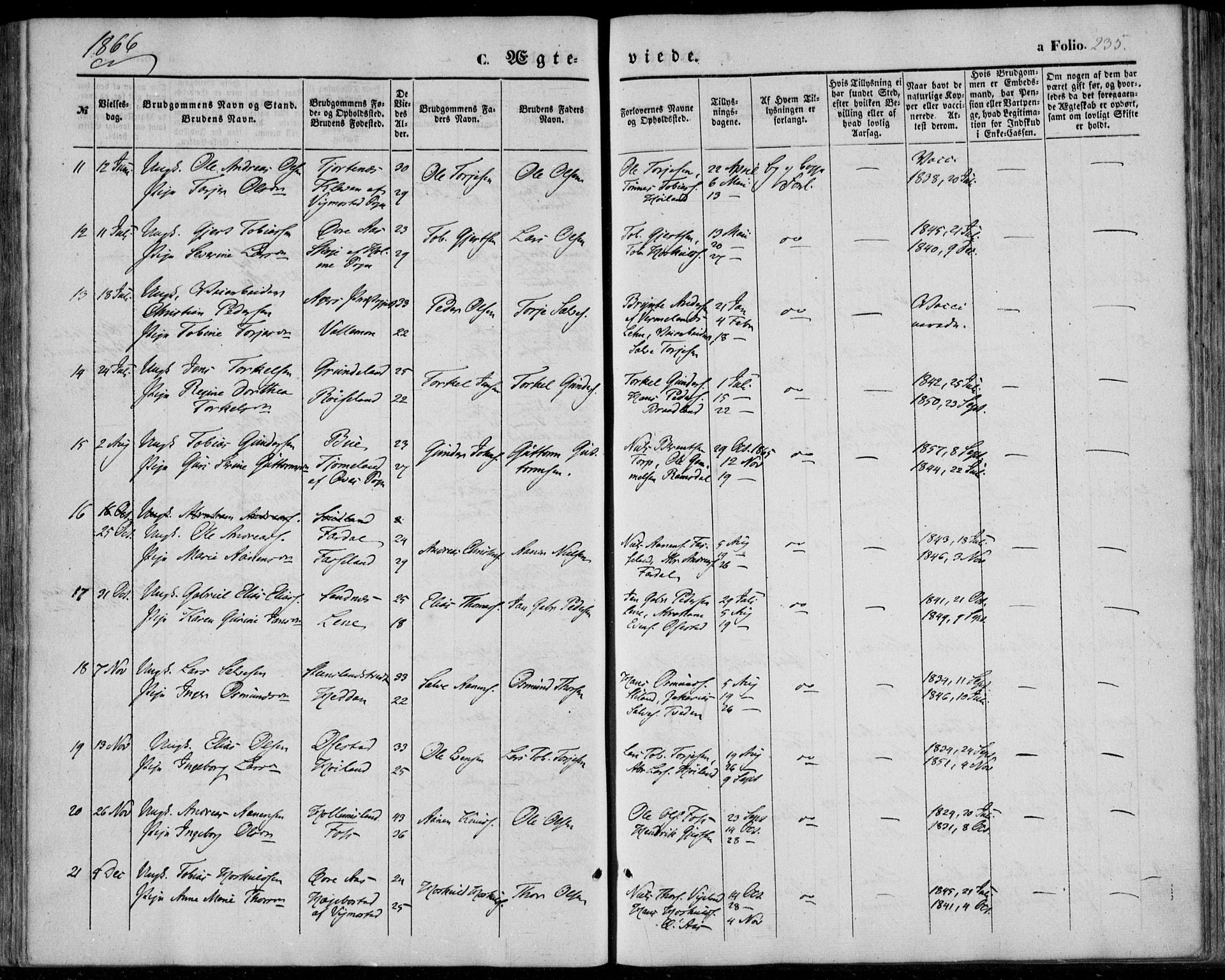 Sør-Audnedal sokneprestkontor, AV/SAK-1111-0039/F/Fa/Fab/L0007: Parish register (official) no. A 7, 1855-1876, p. 235