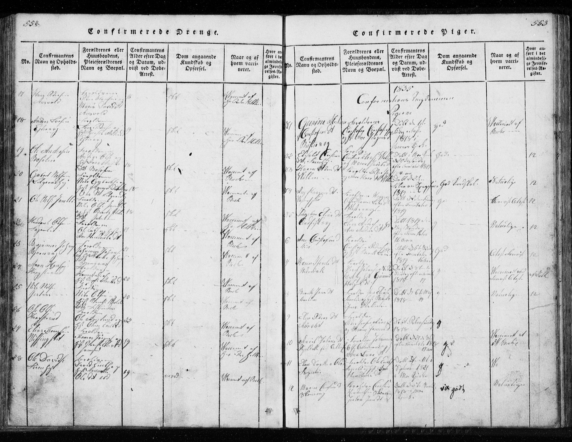 Ministerialprotokoller, klokkerbøker og fødselsregistre - Nordland, AV/SAT-A-1459/827/L0412: Parish register (copy) no. 827C01, 1820-1841, p. 552-553