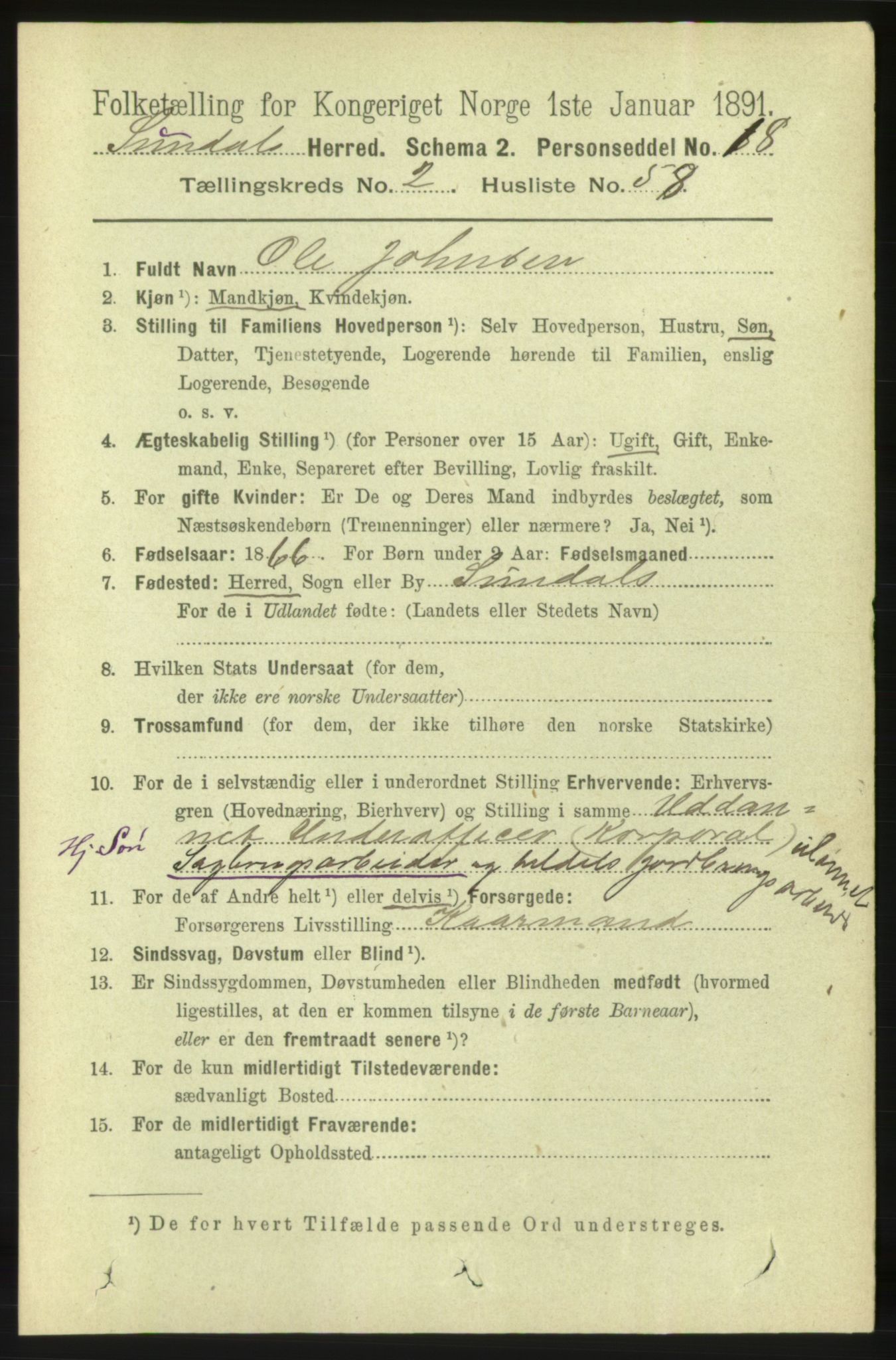 RA, 1891 census for 1563 Sunndal, 1891, p. 604