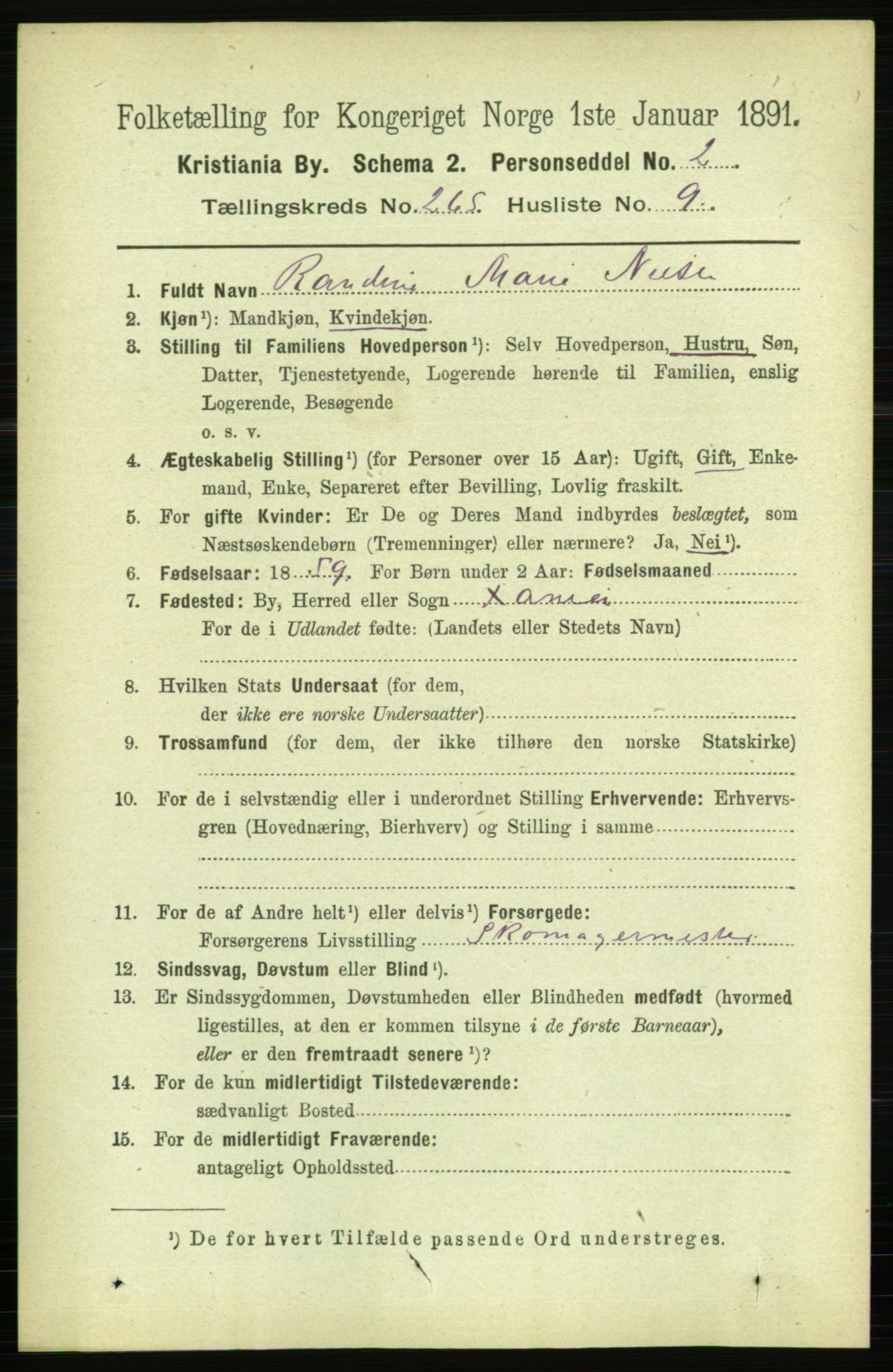 RA, 1891 census for 0301 Kristiania, 1891, p. 161111