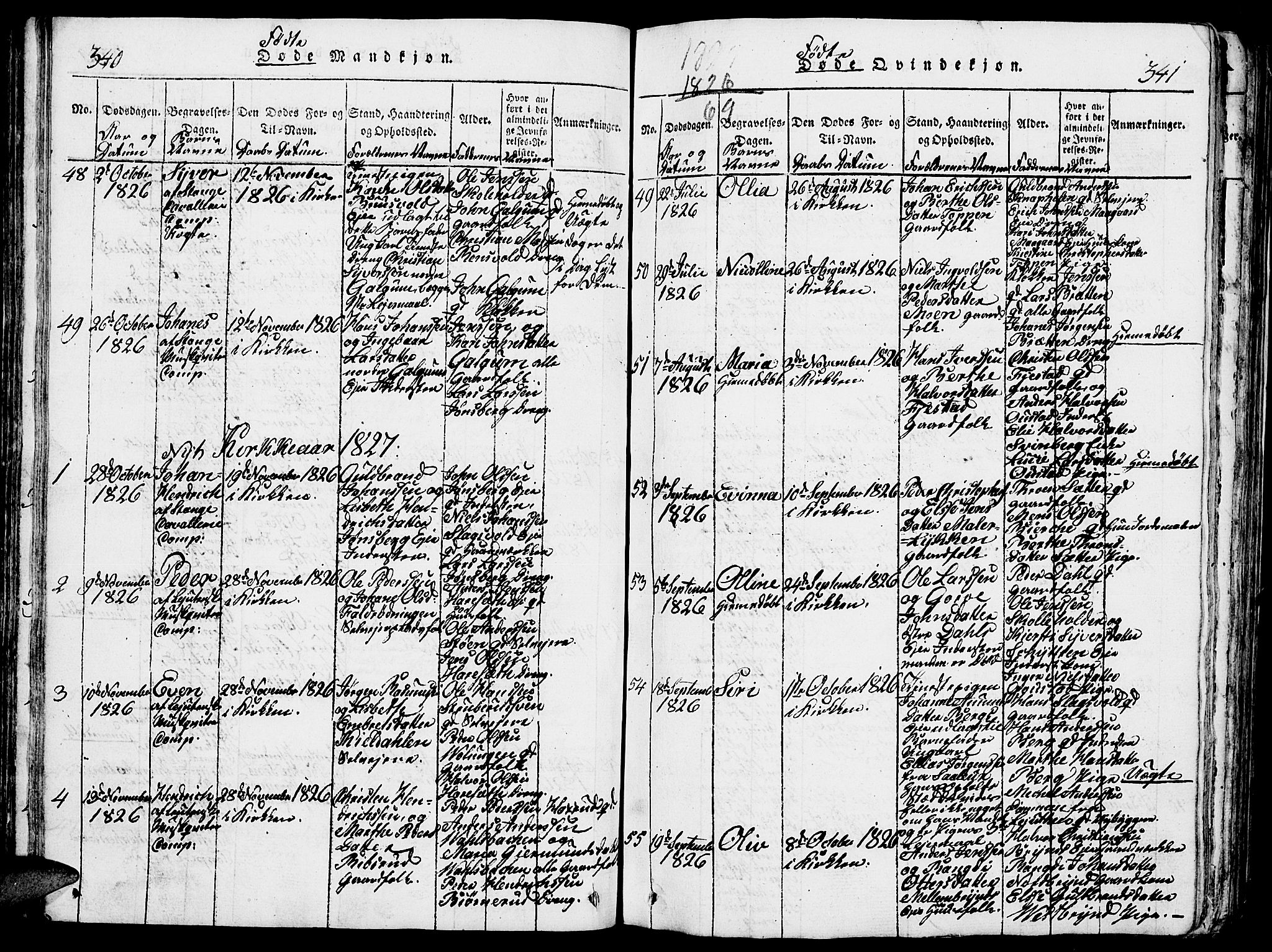 Romedal prestekontor, SAH/PREST-004/L/L0005: Parish register (copy) no. 5, 1814-1829, p. 340-341