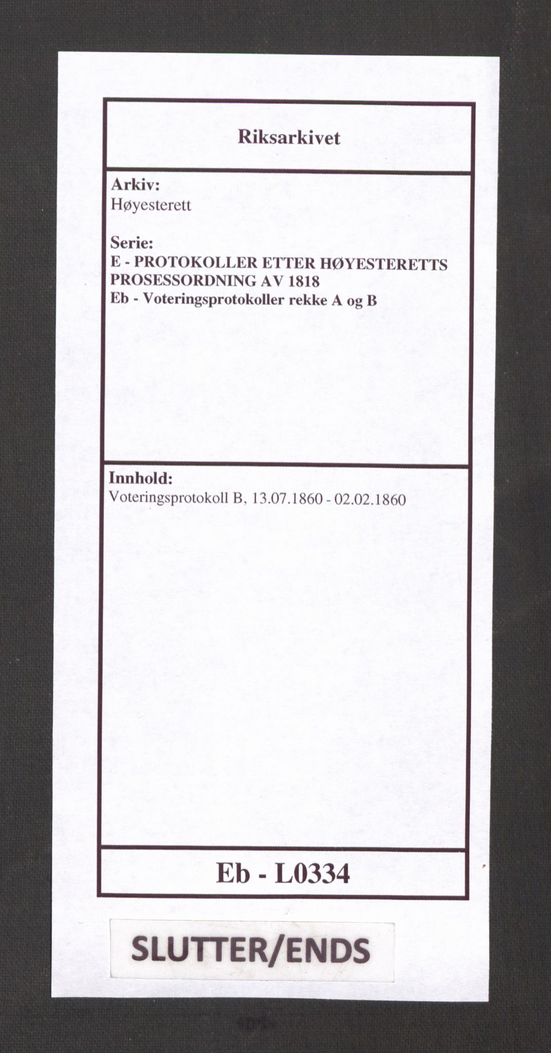 Høyesterett, AV/RA-S-1002/E/Eb/Ebb/L0050/0002: Voteringsprotokoller / Voteringsprotokoll, 1860-1861