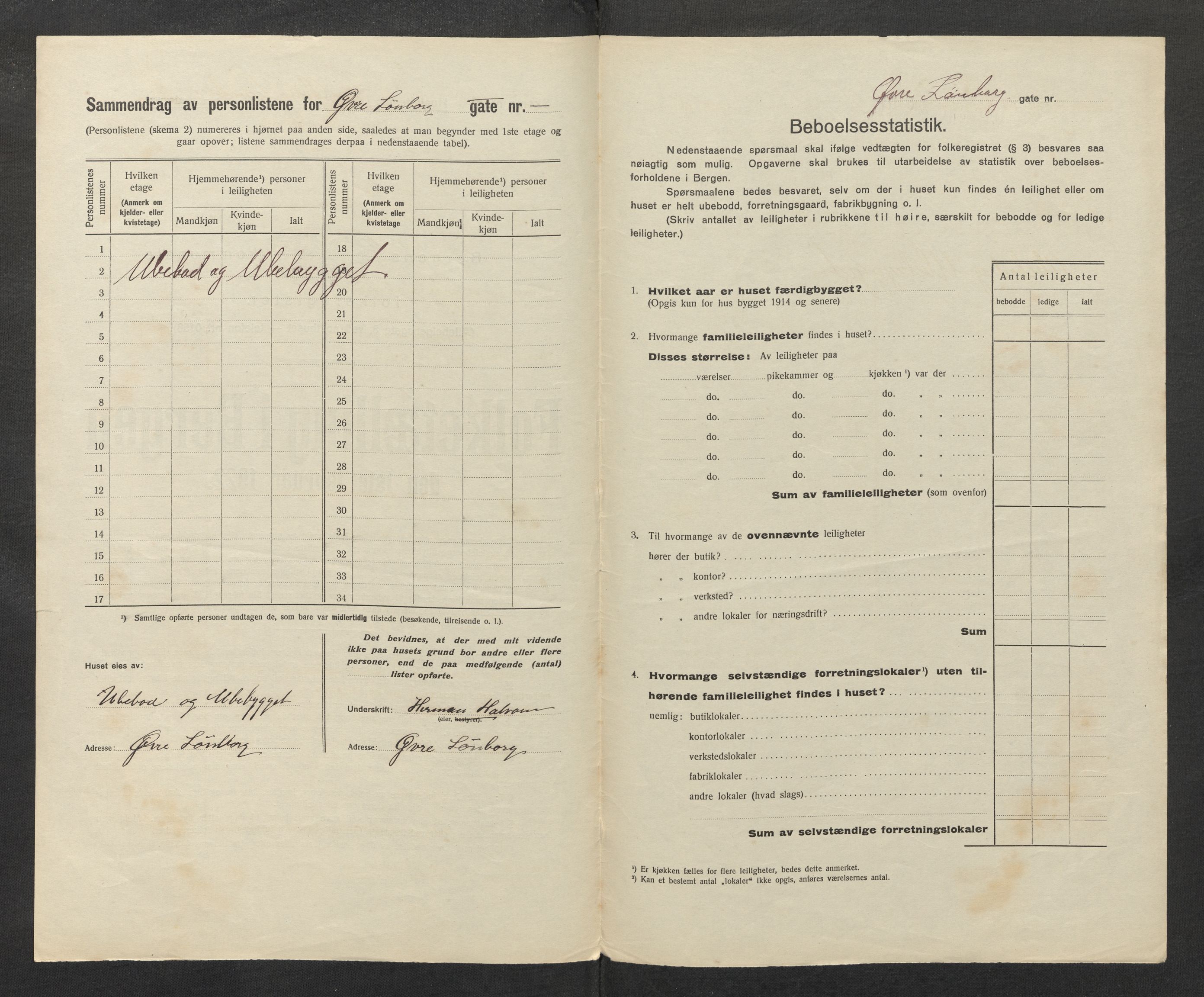 SAB, Municipal Census 1922 for Bergen, 1922, p. 23295