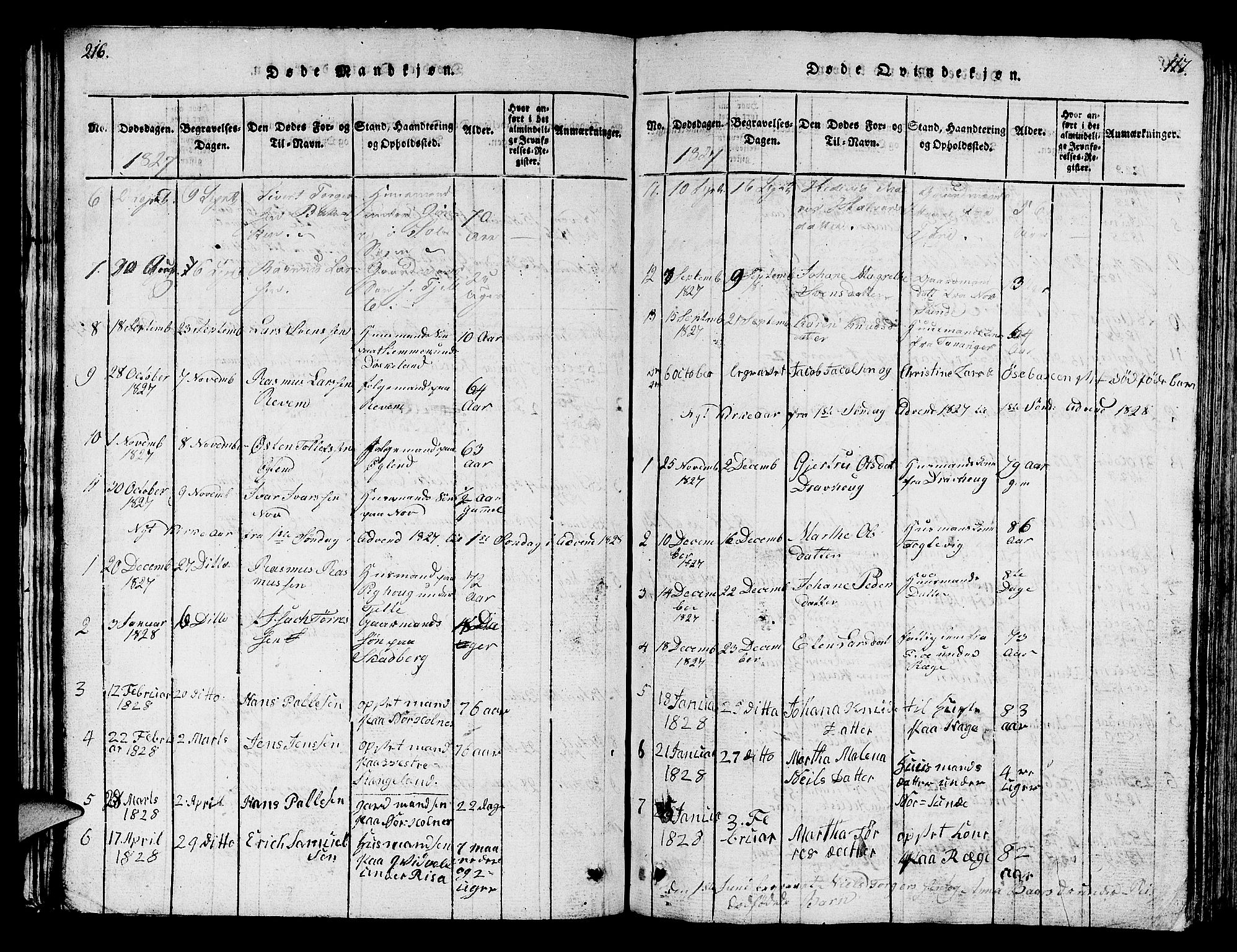 Håland sokneprestkontor, SAST/A-101802/001/30BB/L0001: Parish register (copy) no. B 1, 1815-1845, p. 216-217