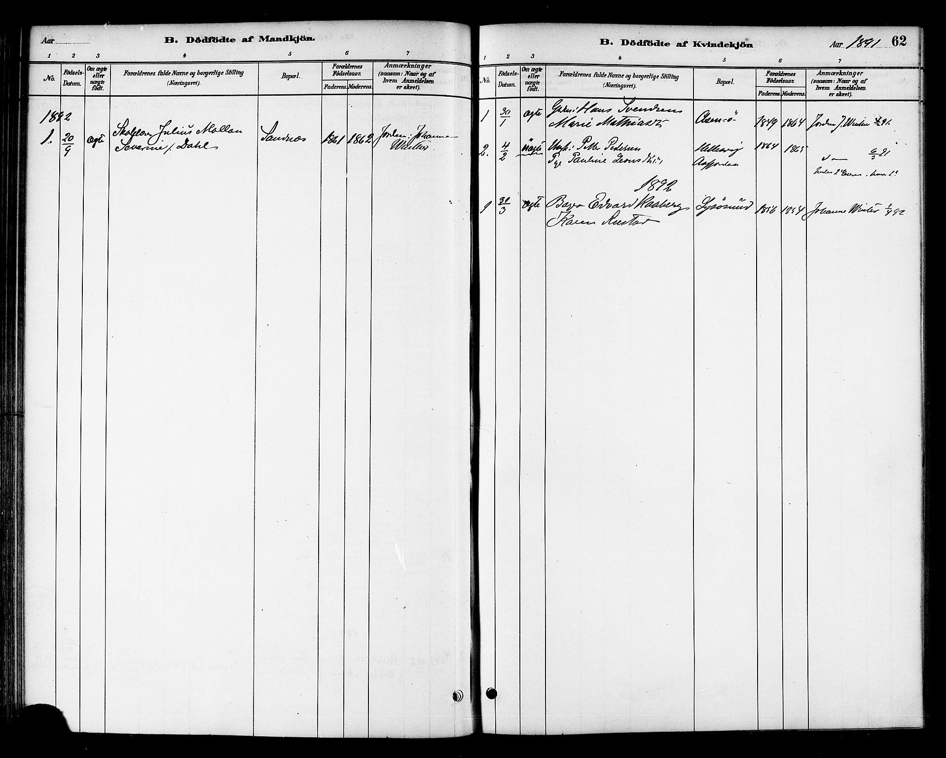 Ministerialprotokoller, klokkerbøker og fødselsregistre - Sør-Trøndelag, SAT/A-1456/654/L0663: Parish register (official) no. 654A01, 1880-1894, p. 62