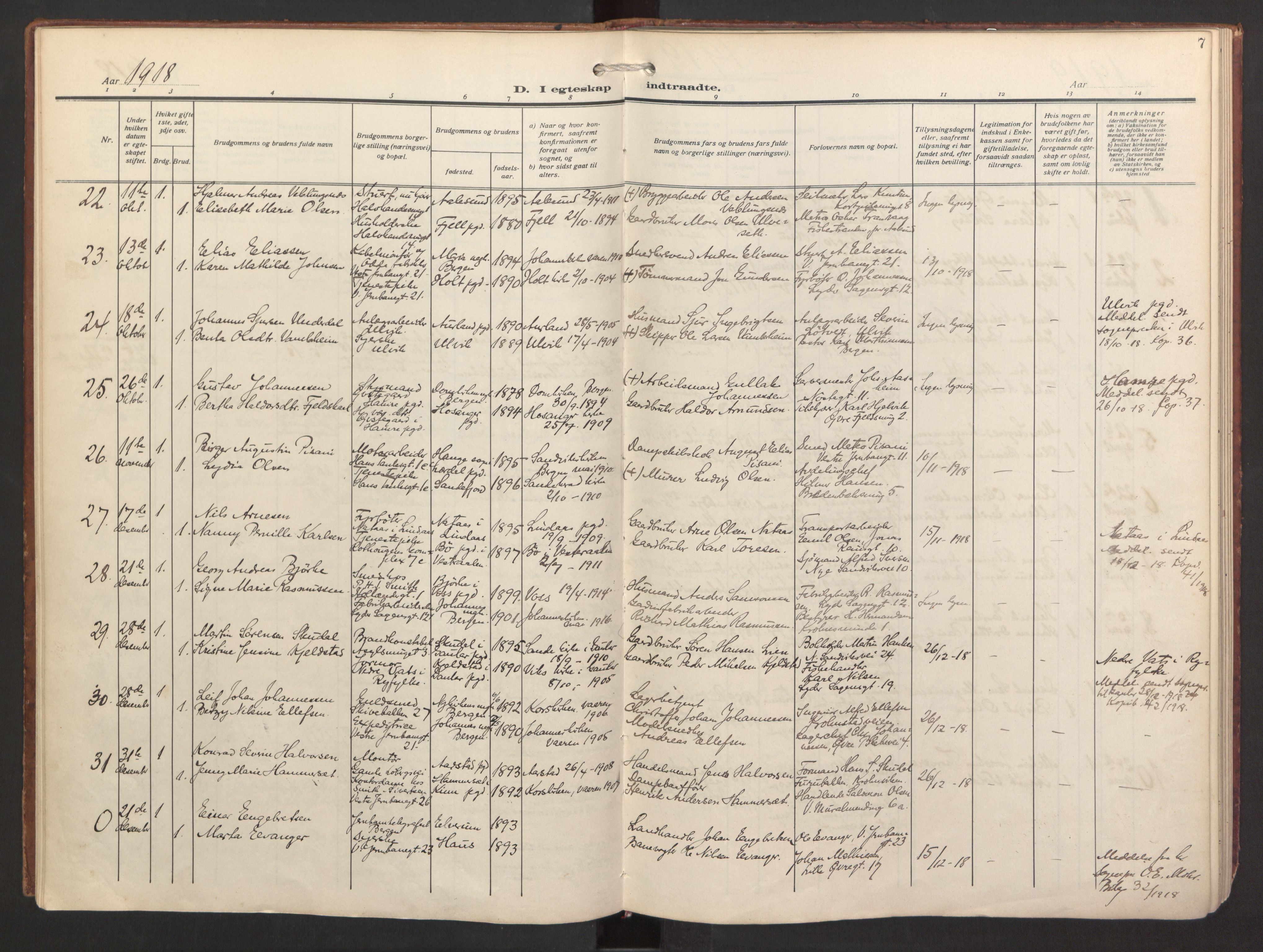 St. Jacob sokneprestembete, AV/SAB-A-78001/H/Haa/L0005: Parish register (official) no. C 1, 1917-1951, p. 7