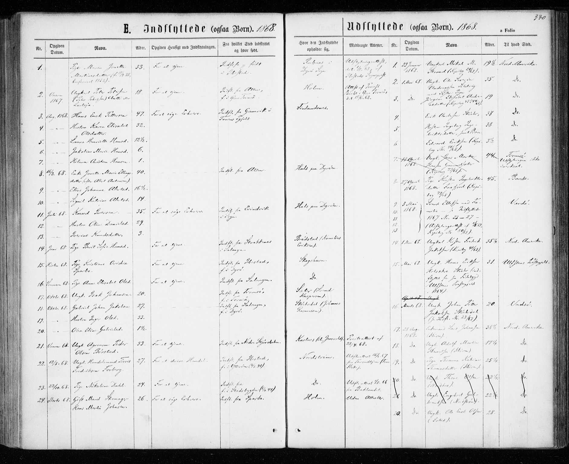 Tranøy sokneprestkontor, SATØ/S-1313/I/Ia/Iaa/L0008kirke: Parish register (official) no. 8, 1867-1877, p. 330