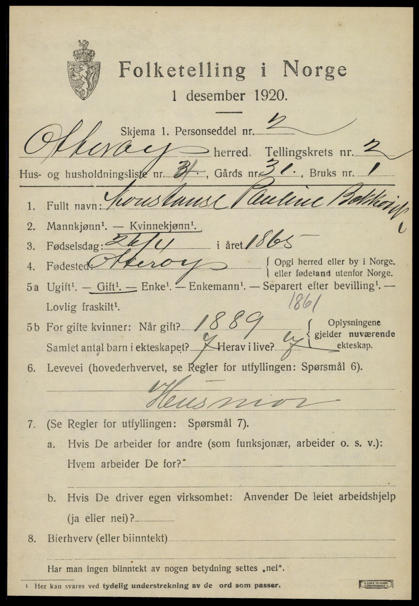 SAT, 1920 census for Otterøy, 1920, p. 1149