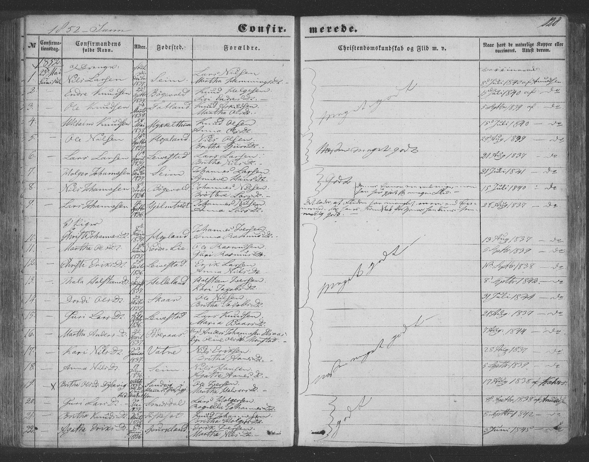 Hosanger sokneprestembete, SAB/A-75801/H/Haa: Parish register (official) no. A 8, 1849-1863, p. 128