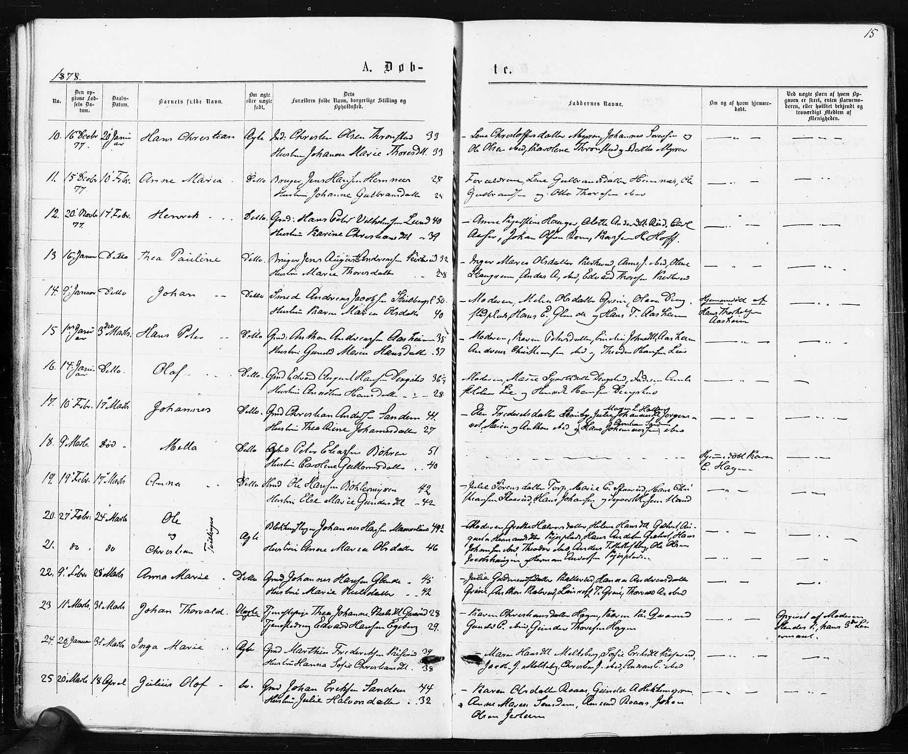 Spydeberg prestekontor Kirkebøker, AV/SAO-A-10924/F/Fa/L0007: Parish register (official) no. I 7, 1875-1885, p. 15