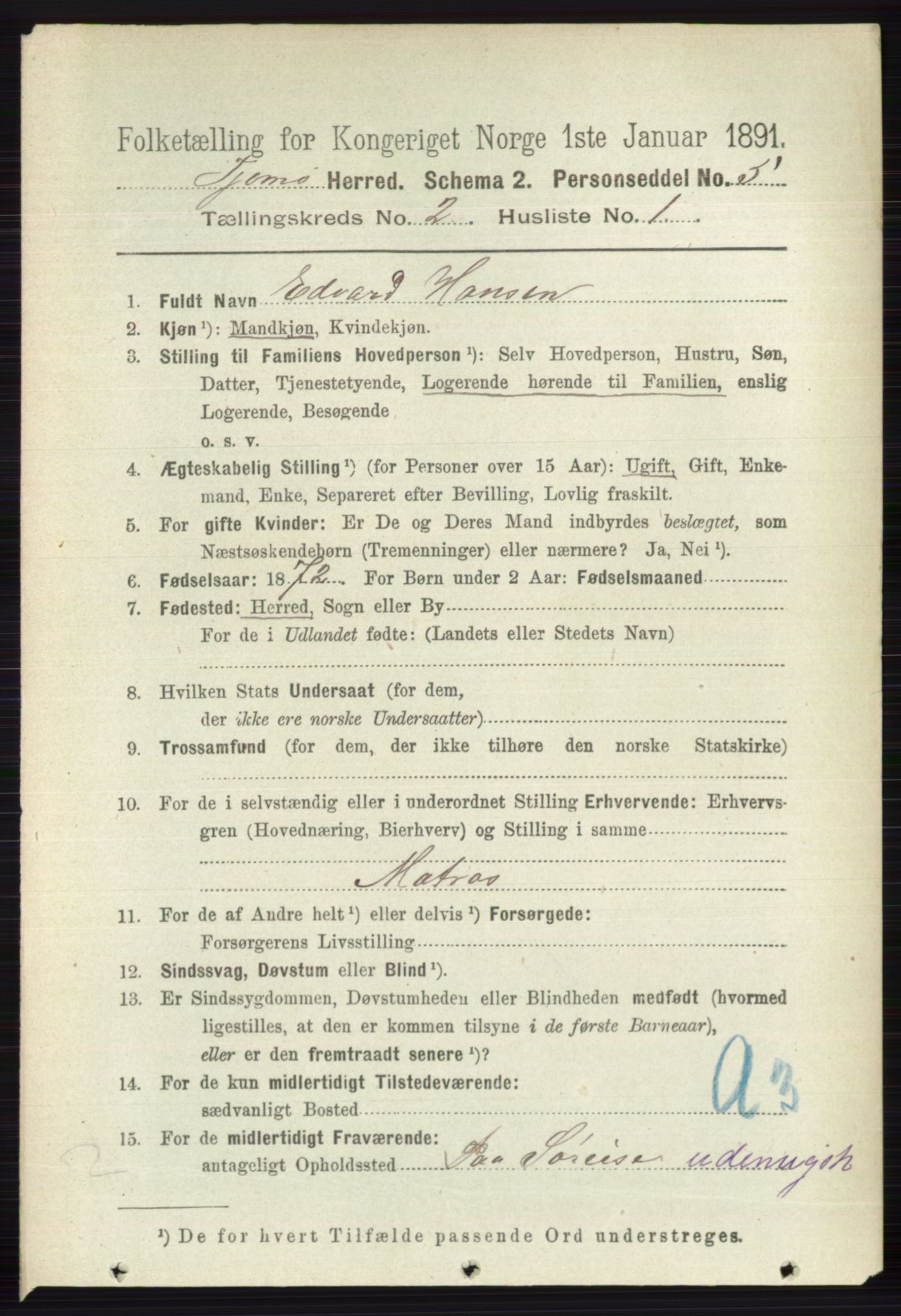 RA, 1891 census for 0723 Tjøme, 1891, p. 372