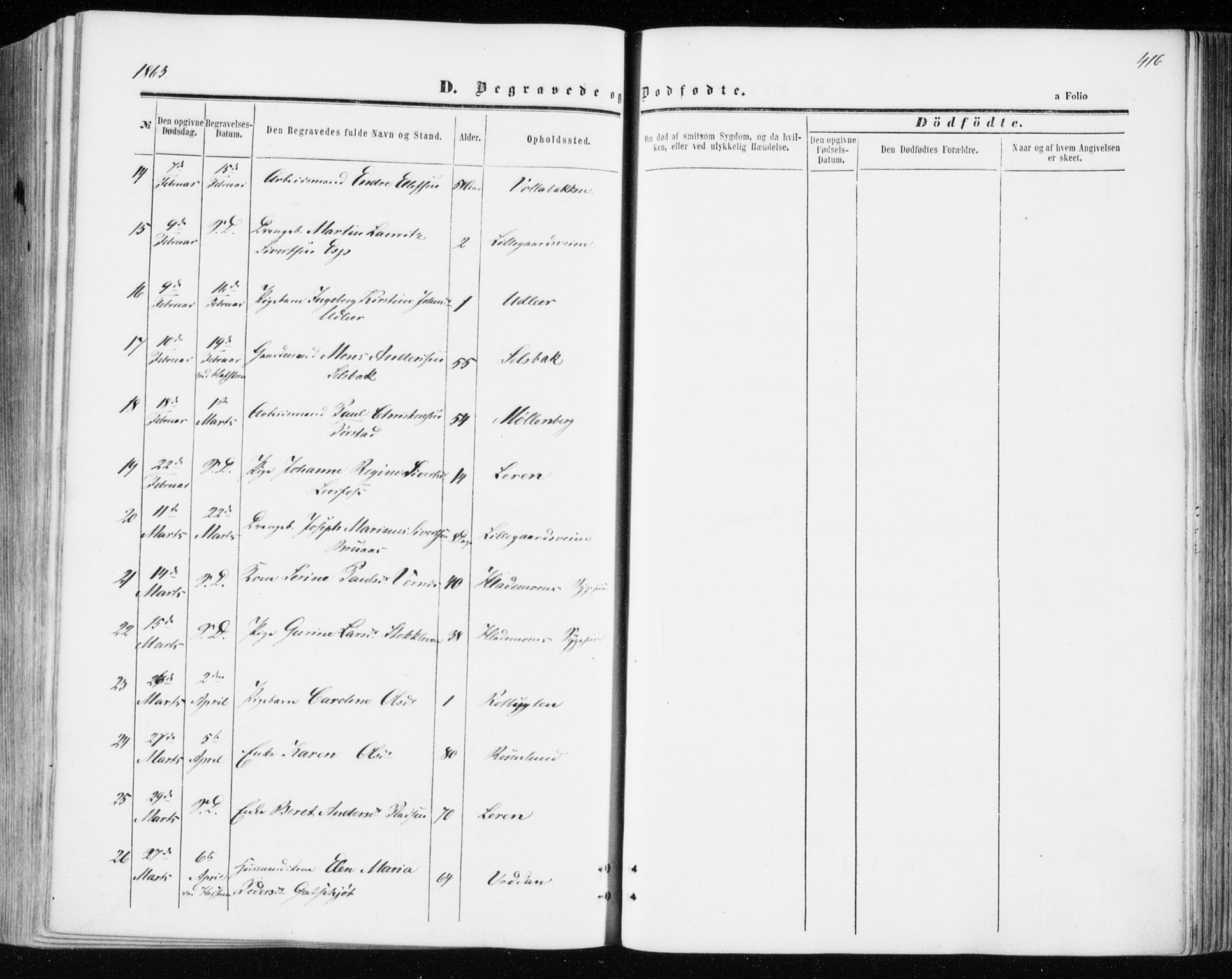 Ministerialprotokoller, klokkerbøker og fødselsregistre - Sør-Trøndelag, SAT/A-1456/606/L0292: Parish register (official) no. 606A07, 1856-1865, p. 416