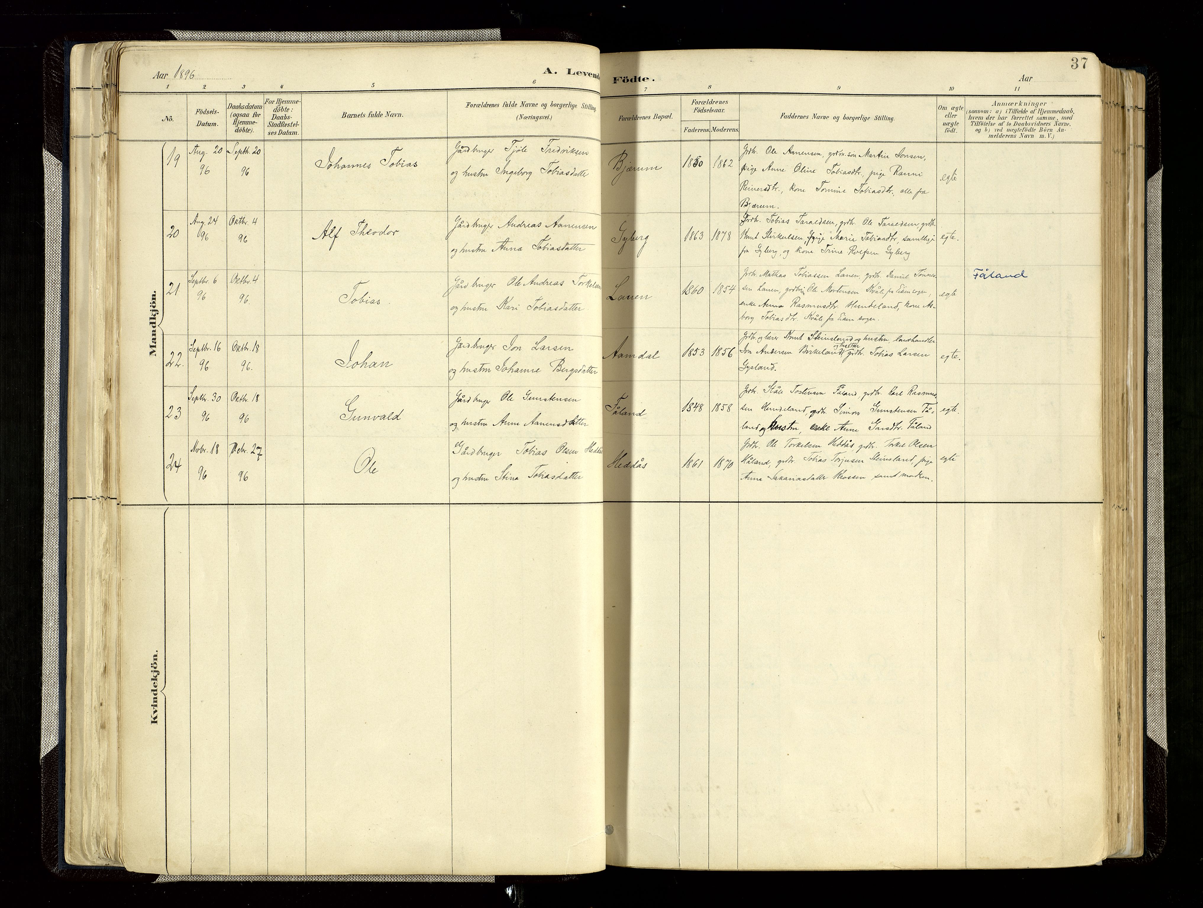 Hægebostad sokneprestkontor, AV/SAK-1111-0024/F/Fa/Faa/L0006: Parish register (official) no. A 6, 1887-1929, p. 37