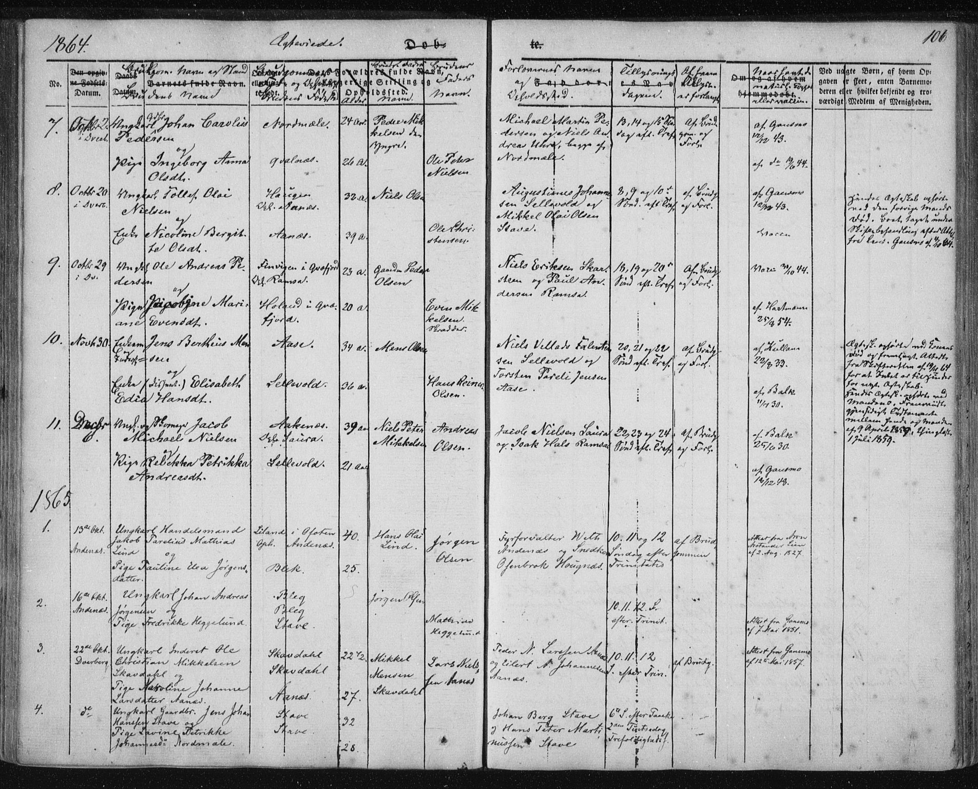Ministerialprotokoller, klokkerbøker og fødselsregistre - Nordland, SAT/A-1459/897/L1396: Parish register (official) no. 897A04, 1842-1866, p. 106
