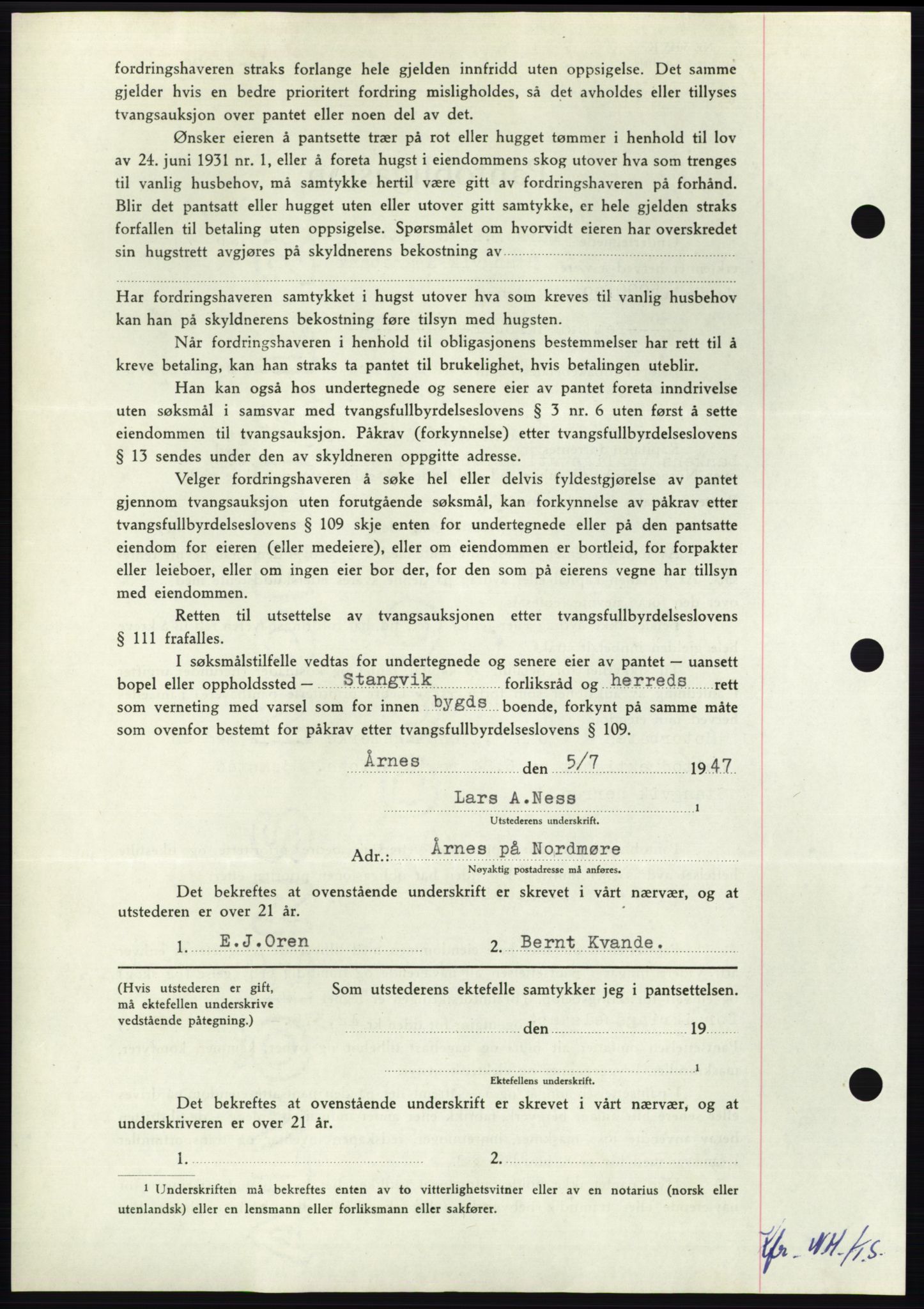 Nordmøre sorenskriveri, AV/SAT-A-4132/1/2/2Ca: Mortgage book no. B96, 1947-1947, Diary no: : 1585/1947