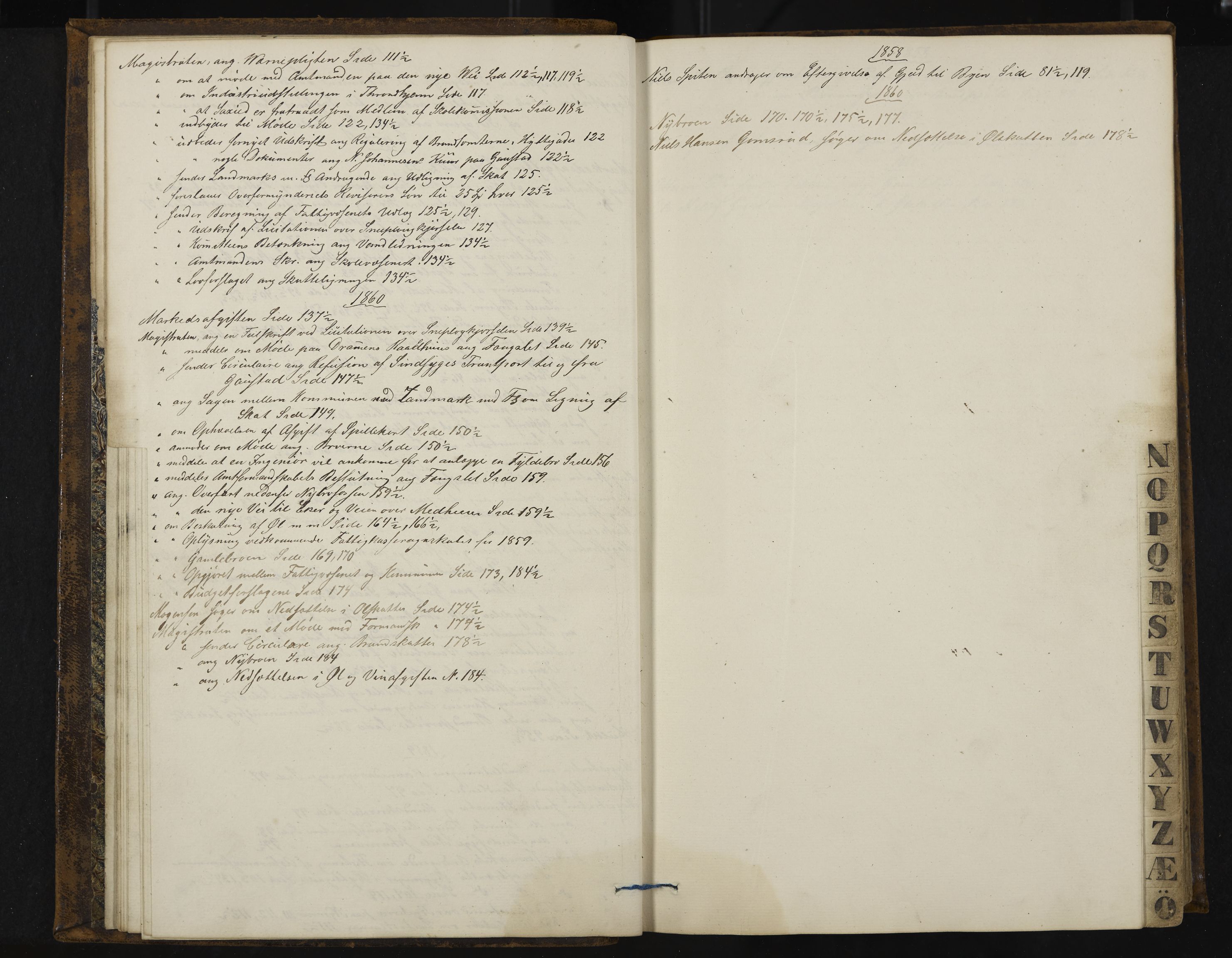 Kongsberg formannskap og sentraladministrasjon, IKAK/0604021-1/A/L0003: Møtebok med register, 1856-1861